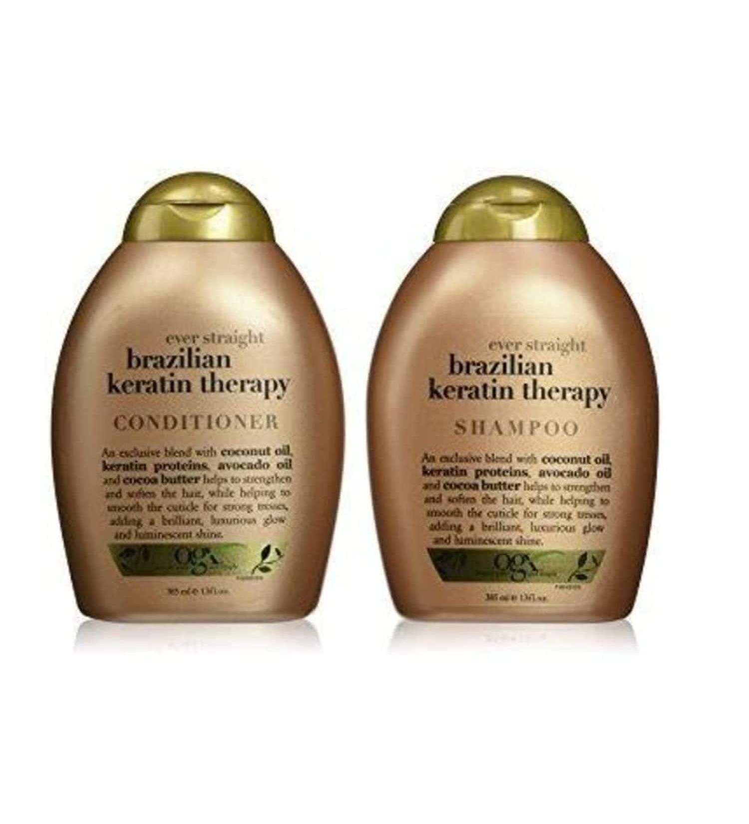 OGX Ever Straight Brazilian Keratin Therapy Shampoo and Conditioner 2 Pack, 385 ml