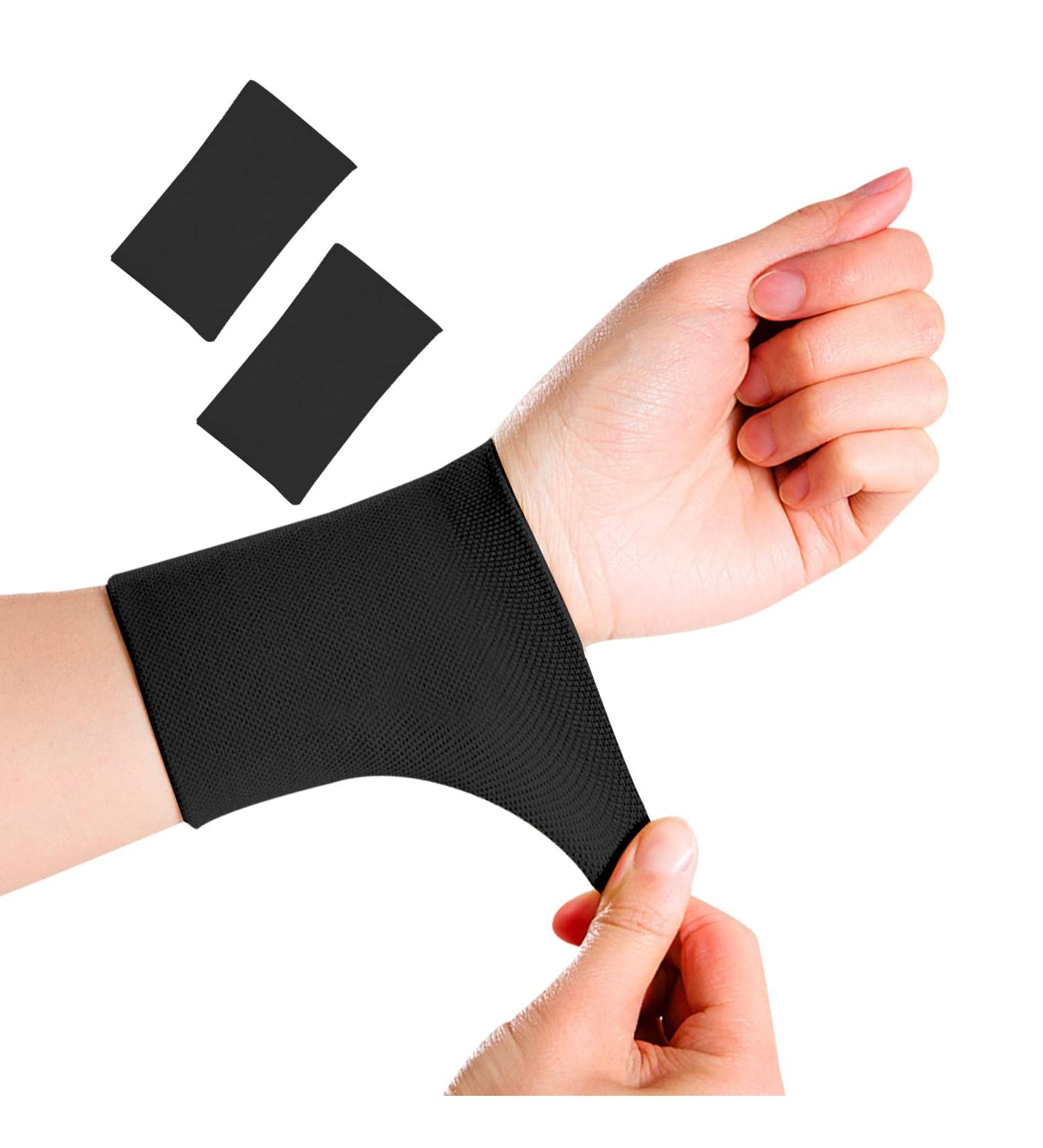Compression Wrist Sleeves Brace for Men & Women - 2 Pairs | Tennis, Tendonitis, Carpal Tunnel Support | Medium Black Wrist Wraps - Buy Online on GoSupps.com