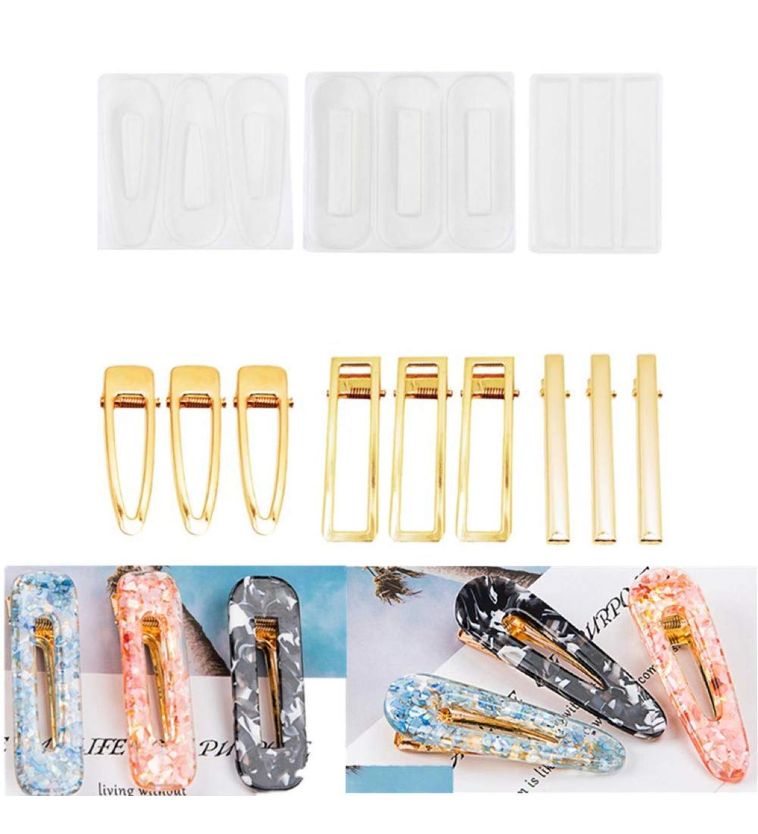 Buy Hair Clip Resin Molds Set - 3 Silicone Molds & 12 Golden Hair Clips for DIY Hair Accessories - Buy Online on GoSupps.com