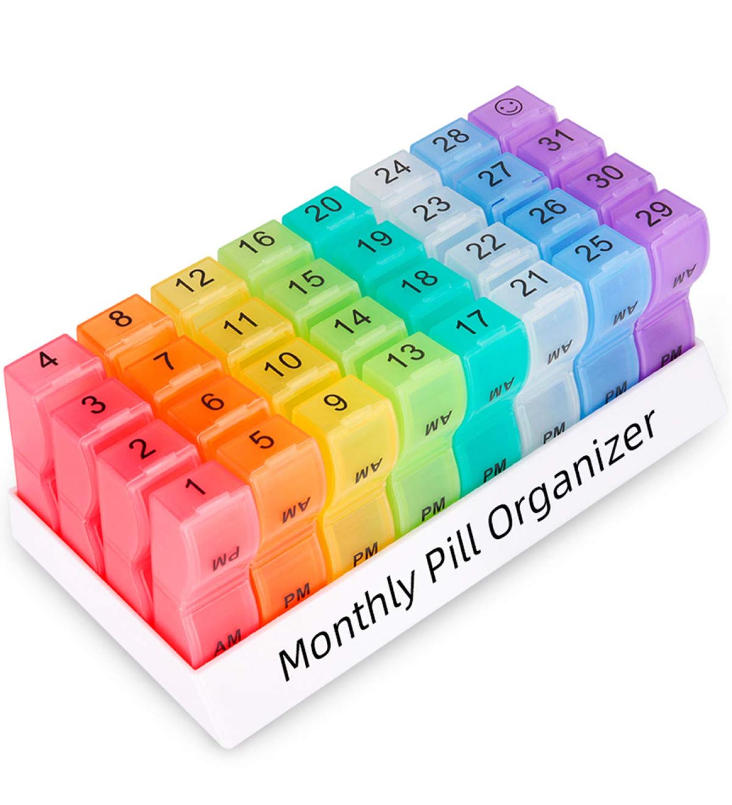 Monthly Pill Organizer 2x a Day | 30 Day Pill Box AM PM | Small Compartments for Vitamins & Travel Meds | Colorful 4-Week Case - Buy Online on GoSupps.com