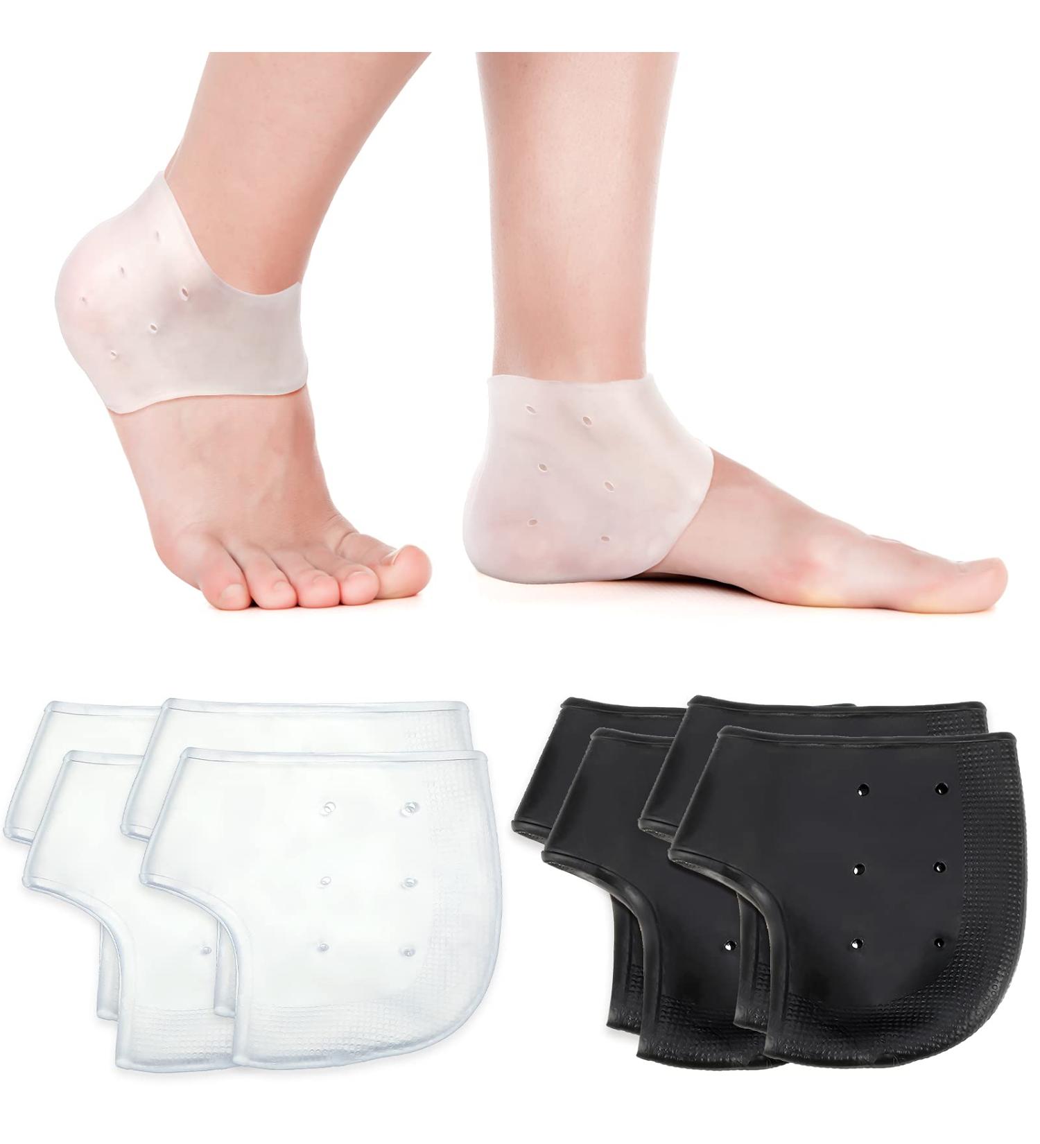 4 Pairs Gel Heel Protectors for Plantar Fasciitis & Heel Pain Relief - Breathable Cushion Sleeves for Cracked Heels (White & Black) - Buy Online on GoSupps.com
