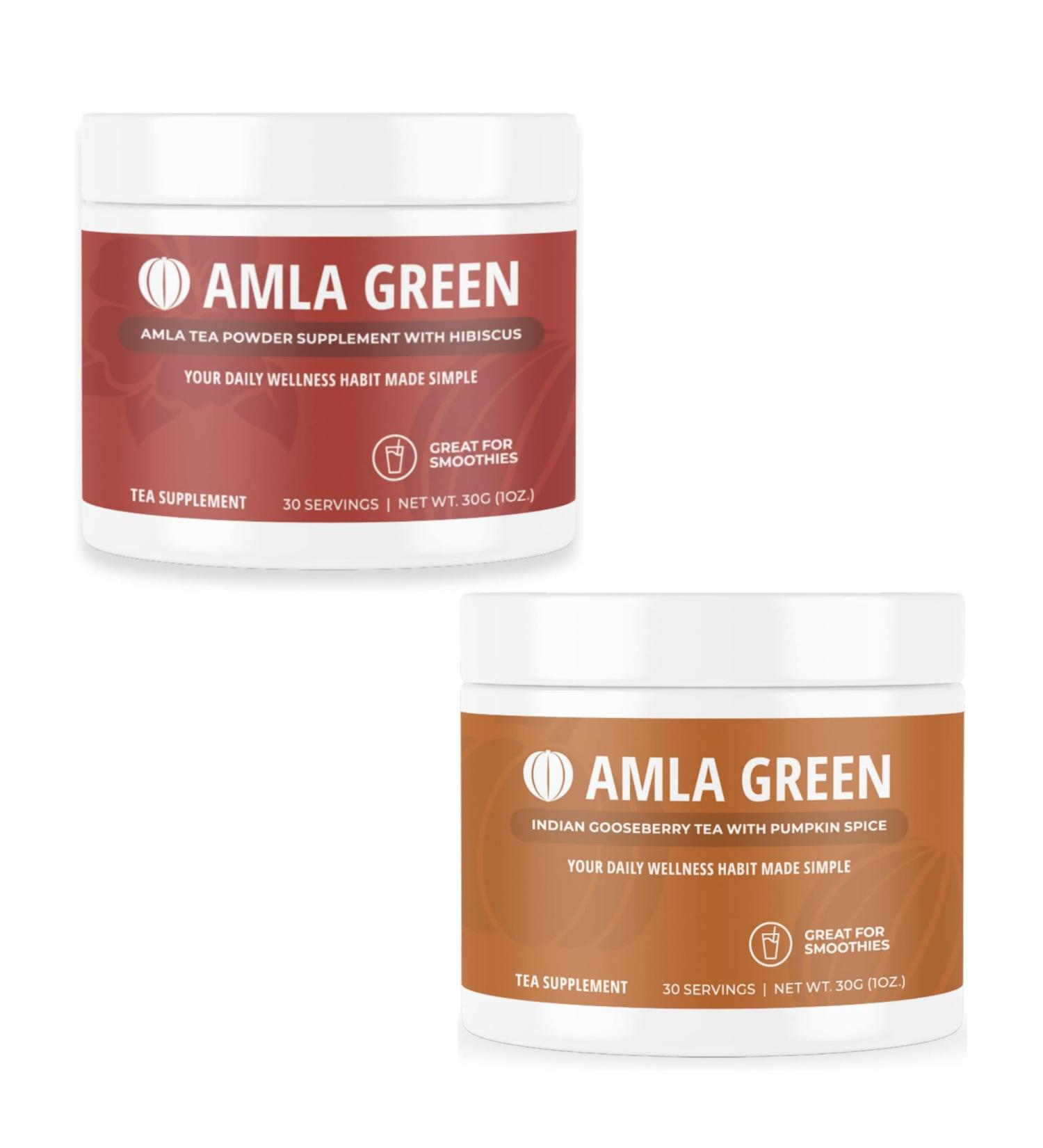 Amla Powder & Green Tea Superfood Supplement with Hibiscus & Pumpkin Spice Organic Vegan 30 Servings - Buy Online on GoSupps.com