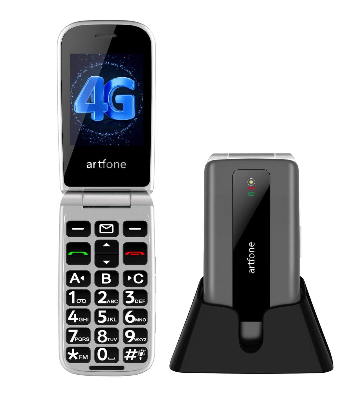 Artfone F30 4G Senior Flip Phone for Elderly - Dual SIM, Easy to Use, SOS Button, Charging Dock - Grey - Buy Online on GoSupps.com