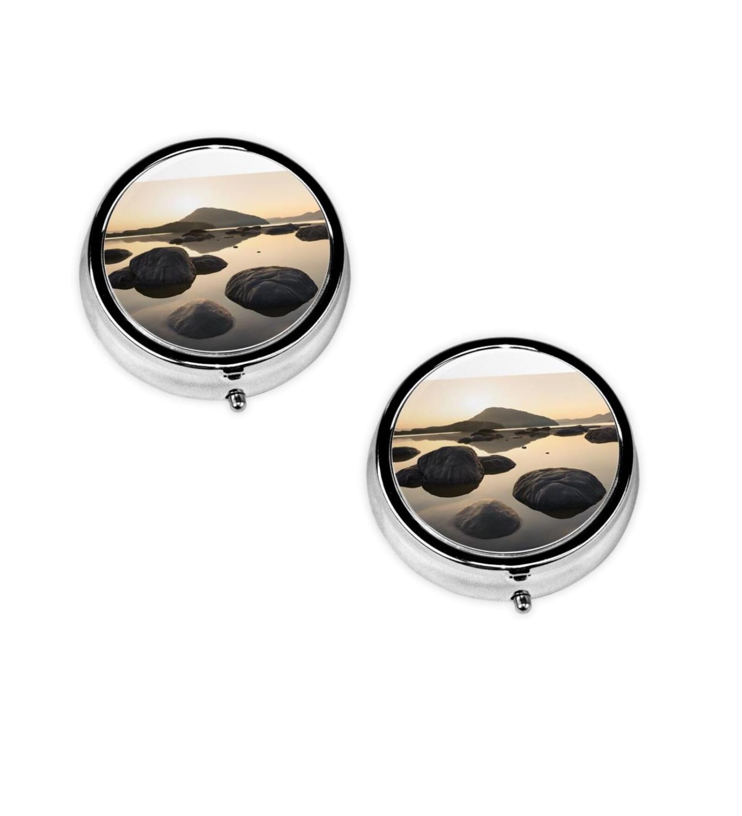 Zen Stone Printed Mini Round Pill Box | 3 Compartment Travel Organizer | Portable Medicine Case for Home & Office Use - Buy Online on GoSupps.com
