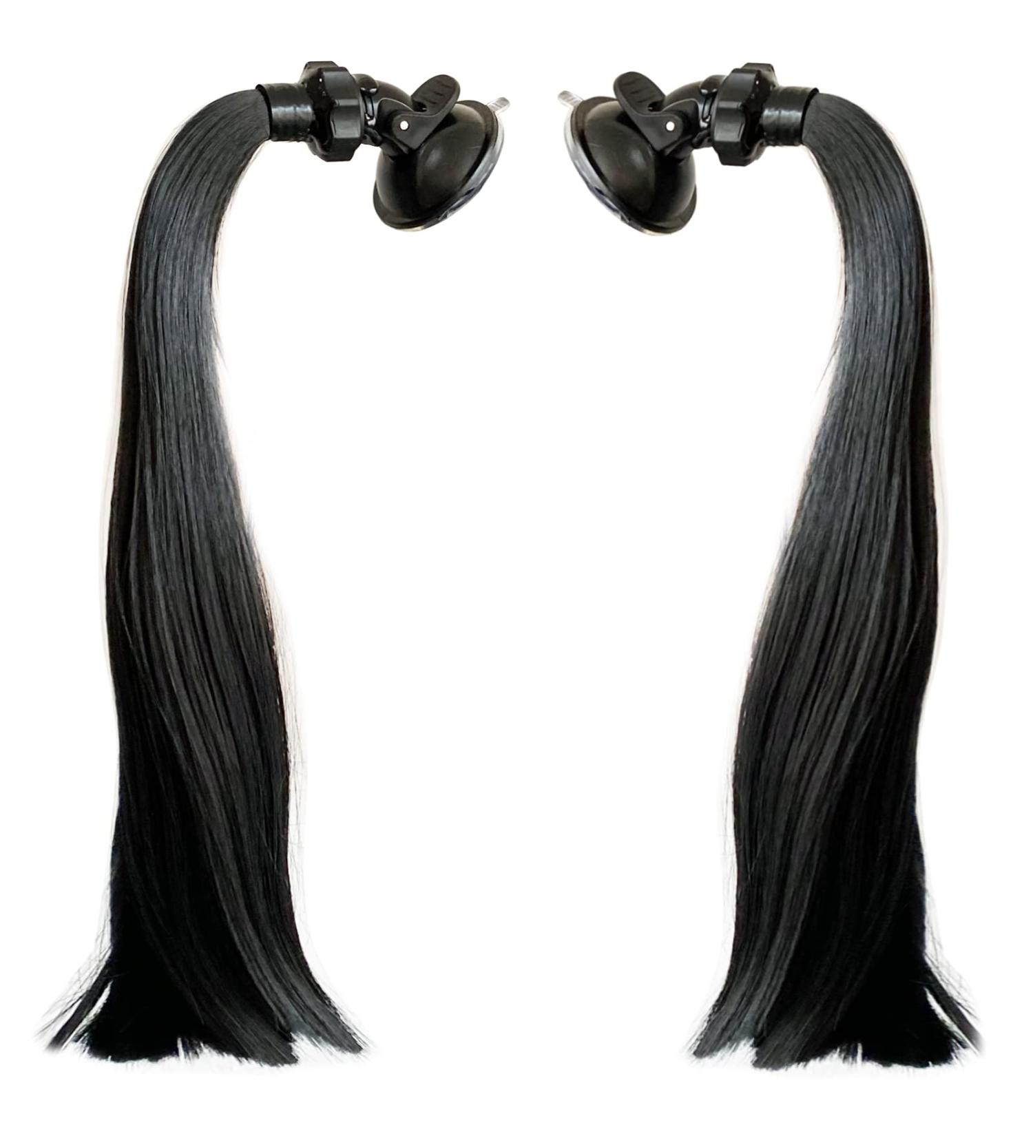 3T-sister helmet braids Gradient Ramp helmet ponytail helmet hair with suction cup hair accessories for motorcycle bicycle 2 pieces 14 inches (black)