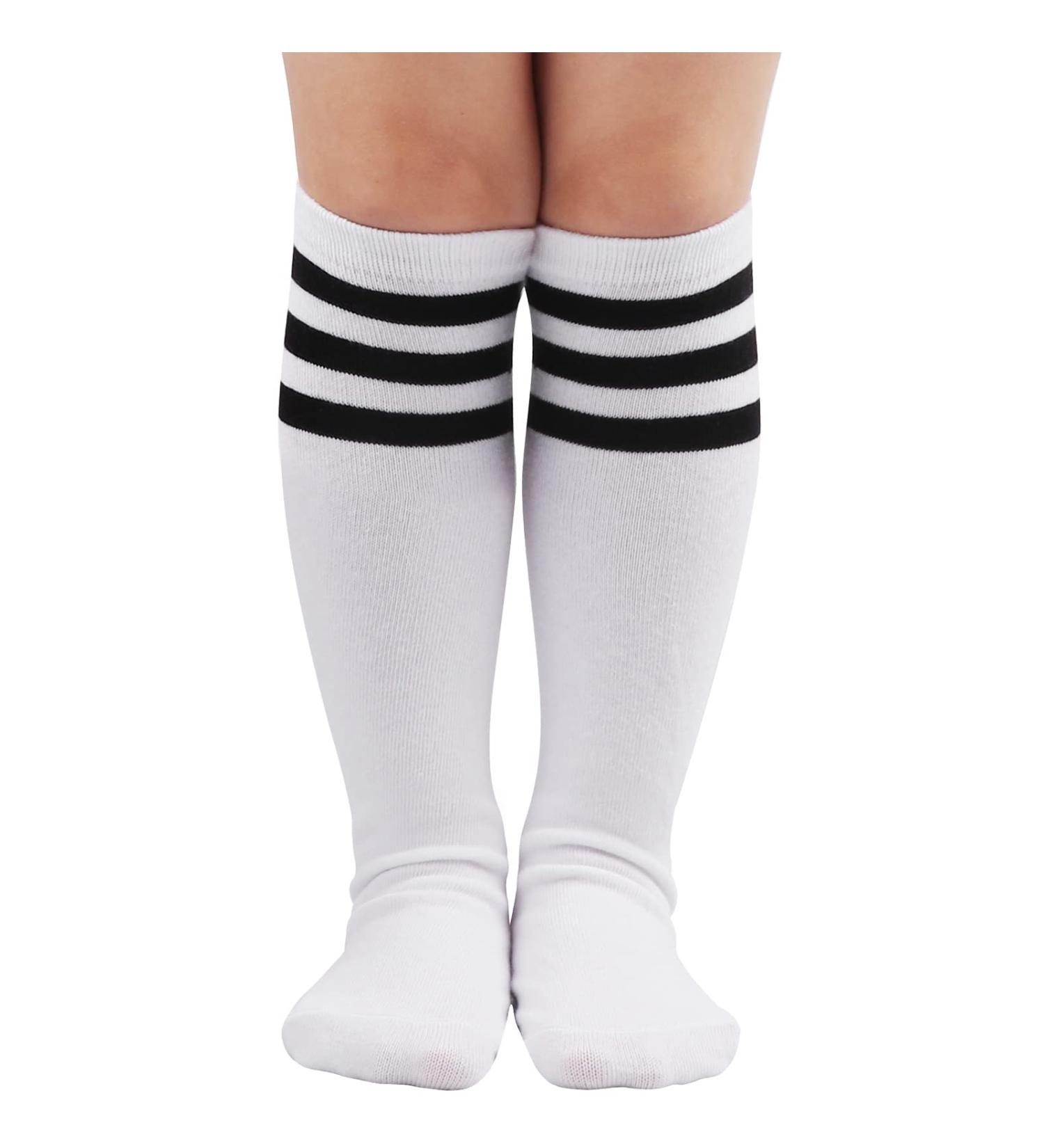 DRESHOW BQUBO Kids Toddler Soccer Socks - White/Black Stripe, 3-6 Years - Buy Online on GoSupps.com