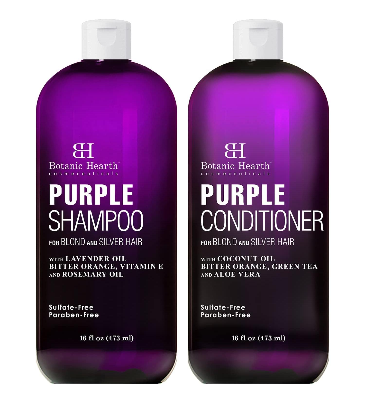 BOTANIC HEARTH Purple Shampoo and Conditioner Set for Blonde, Silver & Gray Hair - Enhances Highlights - Sulfate & Paraben Free - 16 fl oz each - Buy Online on GoSupps.com