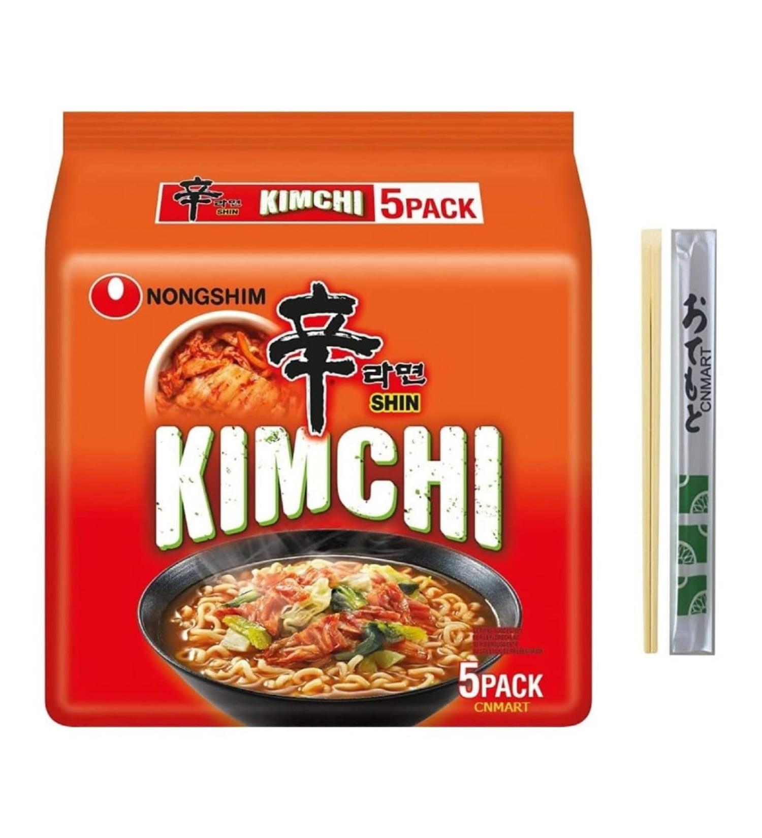 Nong Shim Kimchi Ramyun Instant Noodle Soup Halal 120g (Pack of 5) Include Free CNMART Chopsticks - Buy Online on GoSupps.com