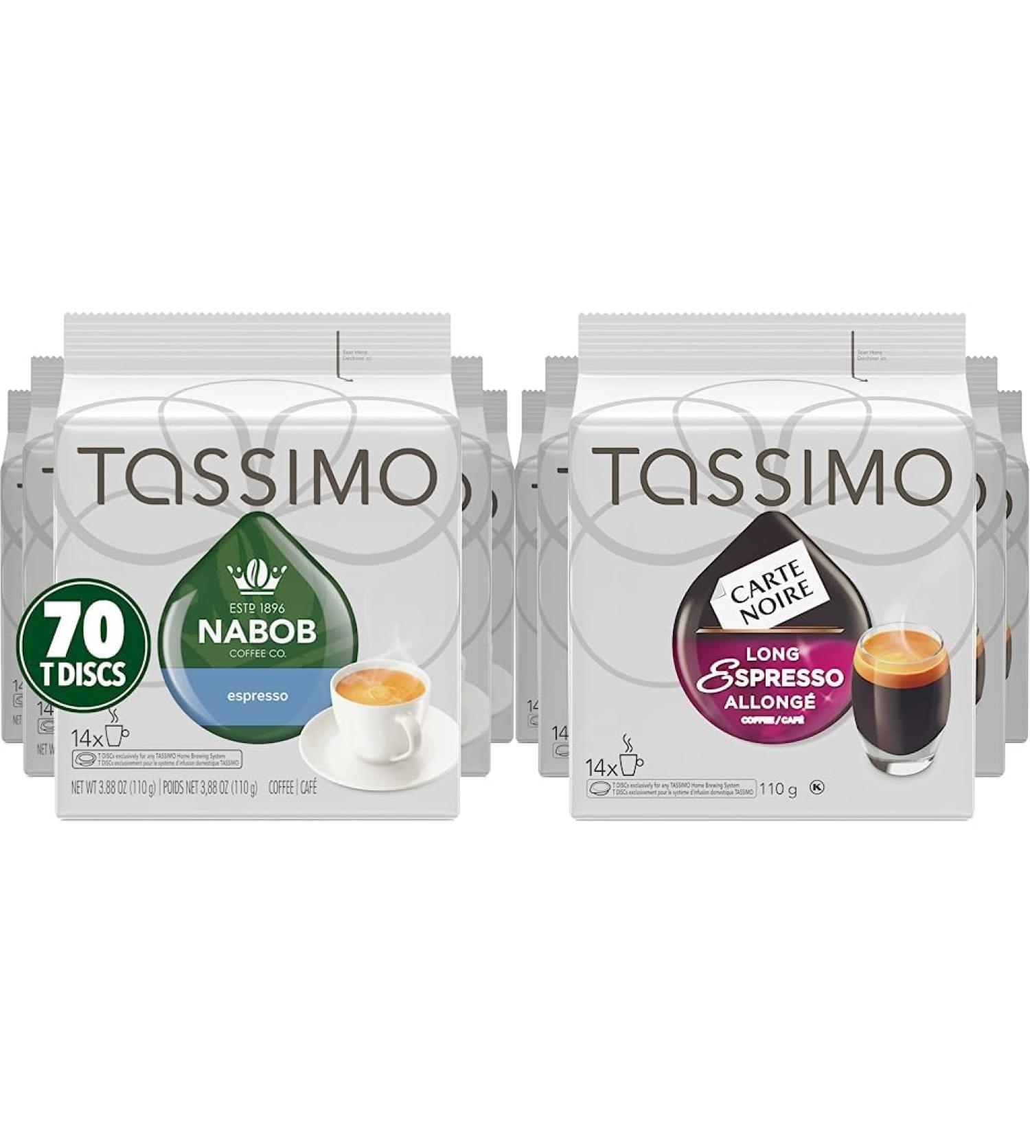 Tassimo Nabob Espresso Single Serve T-Discs 110g (5 Boxes of 14 T-Discs) & Carte Noire Long Espresso Single Serve T-Discs 110g (5 Boxes of 14 T-Discs) Coffee + Serve T-Discs Espresso 14 Count (Pack of 5) - Buy Online on GoSupps.com