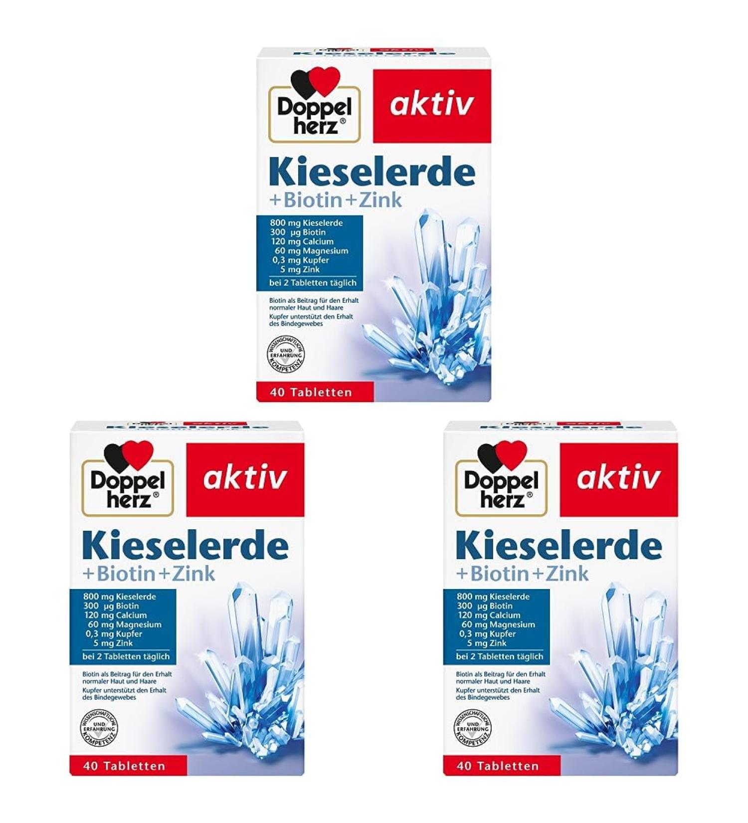 Doppelherz Kieselerde + Biotin + Zink - 40 Tablets (Pack of 3) for Healthy Skin & Hair - Buy Internationally - Buy Online on GoSupps.com