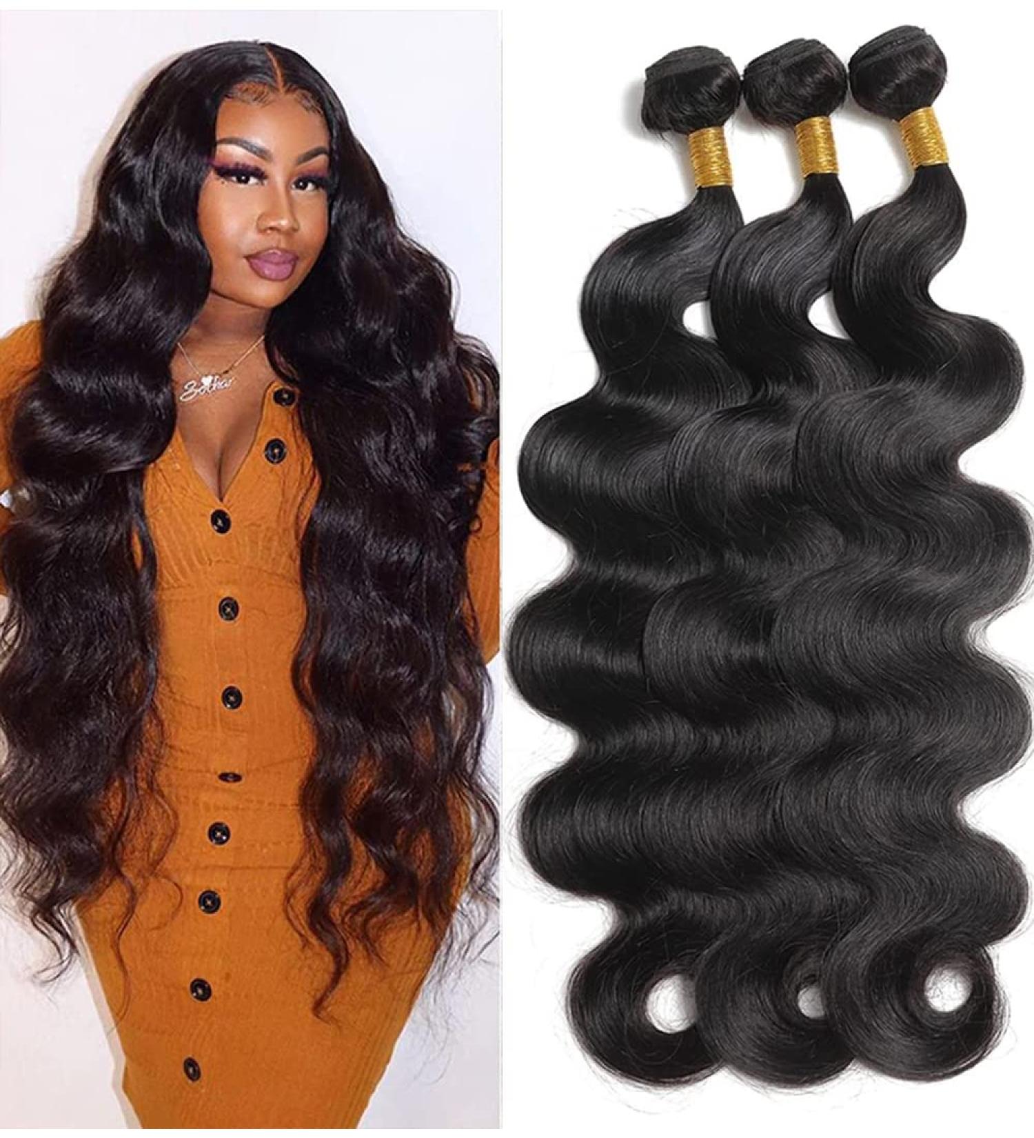 10A Brazilian Body Wave Human Hair Bundles - 20 22 24 Inch 3 Bundles - Unprocessed Virgin Hair Extensions in Natural Black Color - Buy Online on GoSupps.com