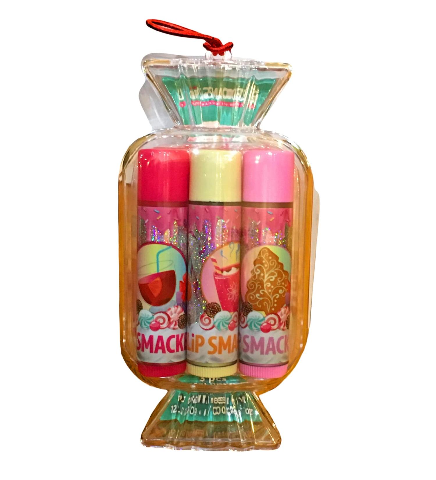 (1) Lip Smacker Ornament Trio -Flavors Include Mistletoe Punch Hot Cocoa and Sugar Cookie