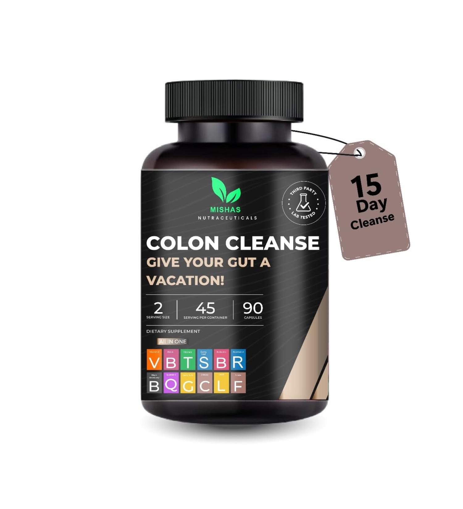 Mishas Nutraceutical Colon Cleanse - Relief from Gas and Bloating, Supports Gut Health with Magnesium, Berberine, Vitamin D, Quercetin & More - Colon Cleanse Formula - 90 Capsules - Buy Online on GoSupps.com