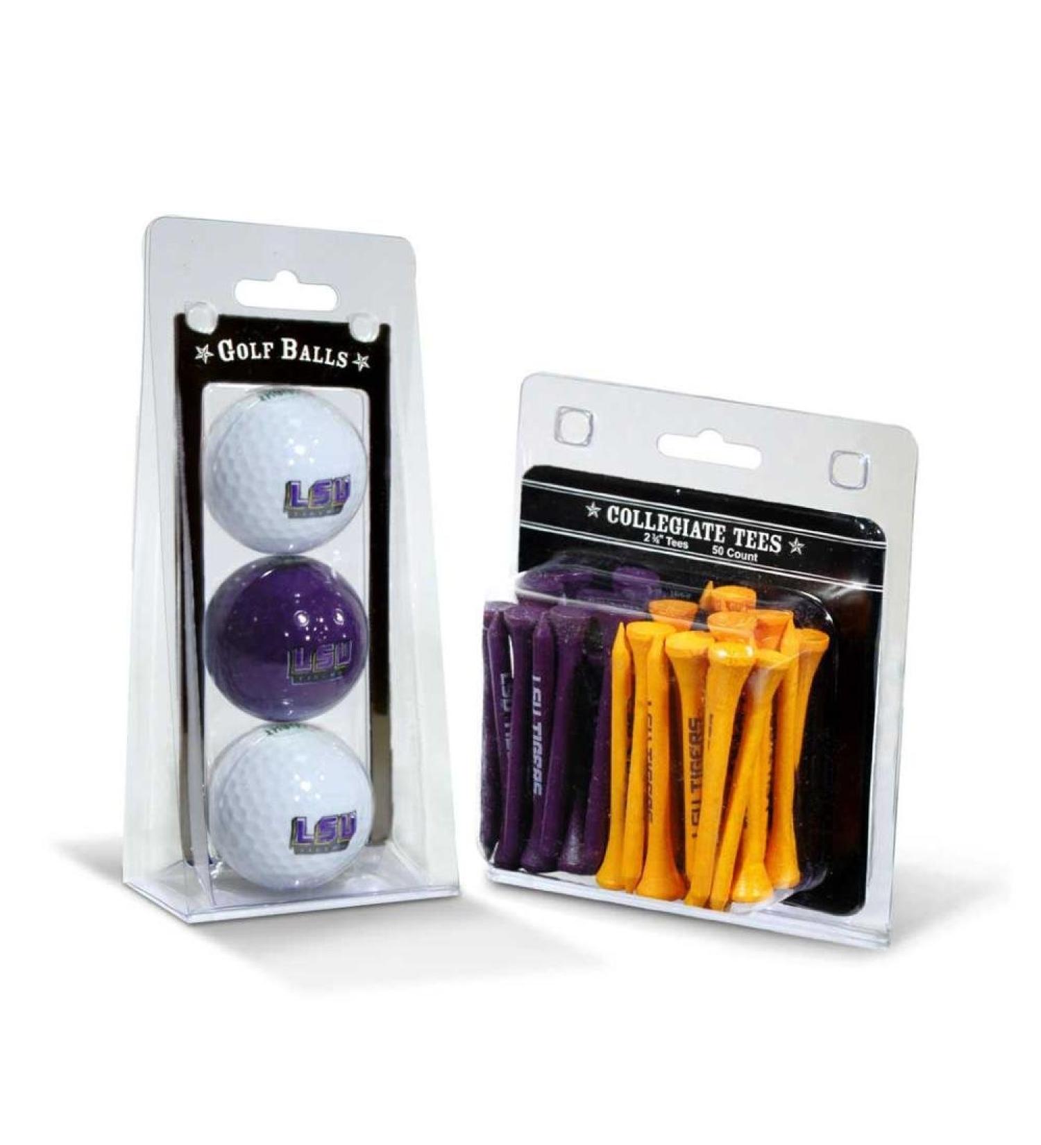Team Golf NCAA Logo Imprinted Golf Balls (3 Count) & 2-3/4" Regulation Golf Tees (50 Count), Multi Colored LSU Tigers One Size Multi Team Color
