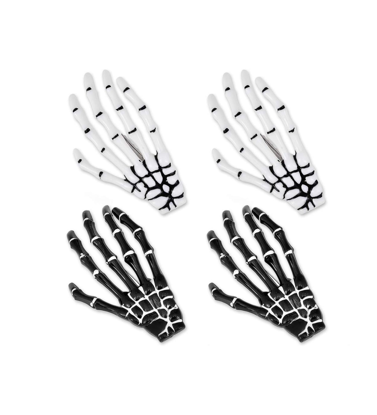 Korean Gothic Skeleton Hands Hair Clips - Punk Rock Devil Claw Barrettes Set (Black/White) - Buy Online on GoSupps.com