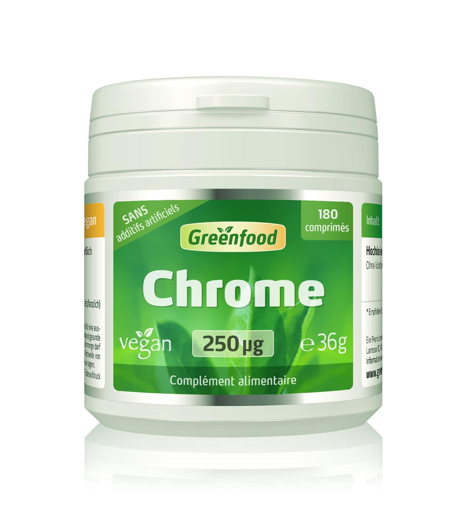 Greenfood Chrome 250 g high dose 180 tablets vegan - for normal macronutrient metabolism NO artificial additives NO GMO. - Buy Online on GoSupps.com