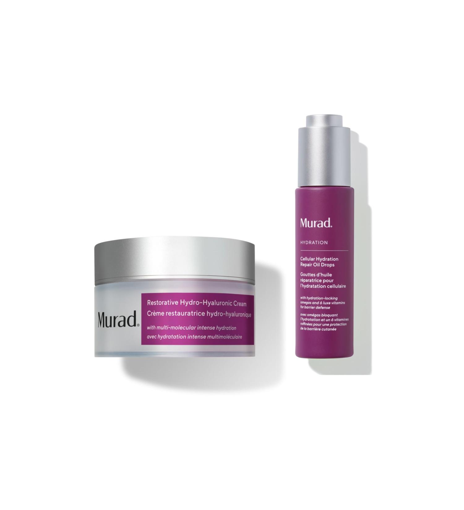 Murad Whole Hydration Combo - Full Size Restorative Hydro-Hyaluronic Face Cream and Cellular Hydration Repair Oil Drops for Boosting Radiance Skin Barrier and Texture Set of 2 - Buy Online on GoSupps.com