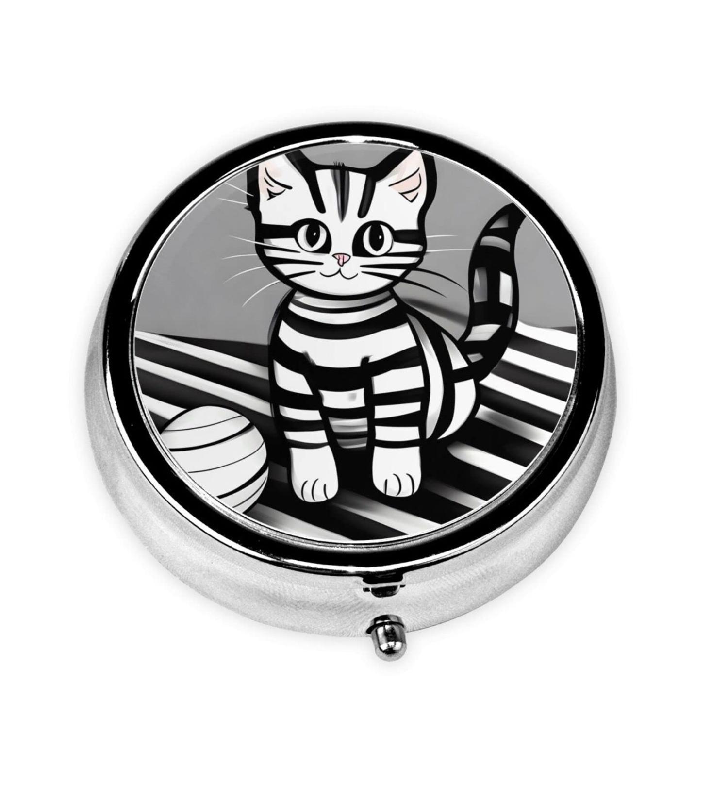 Play Ball Kitty Round Pill Box - Portable 3-Compartment Pill Organizer for Purse & Pocket | Travel Friendly - Buy Online on GoSupps.com