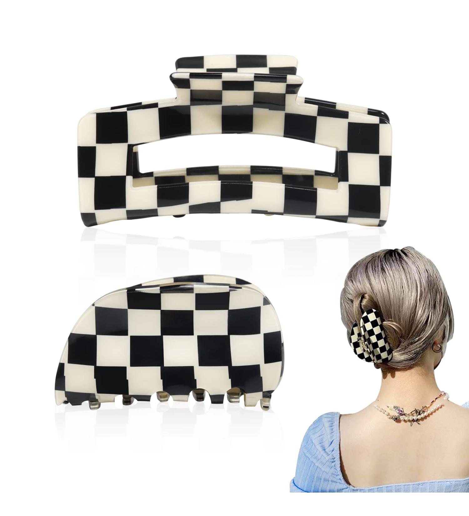 Checkered Hair Claw Clips - Vintage Classic Black White Lattice Print Barrettes - Strong Hold Clamp Hair Clips - Tortoise Y2K Aesthetic Hair Accessories for Women Girls - 2 Pack - Buy Online on GoSupps.com