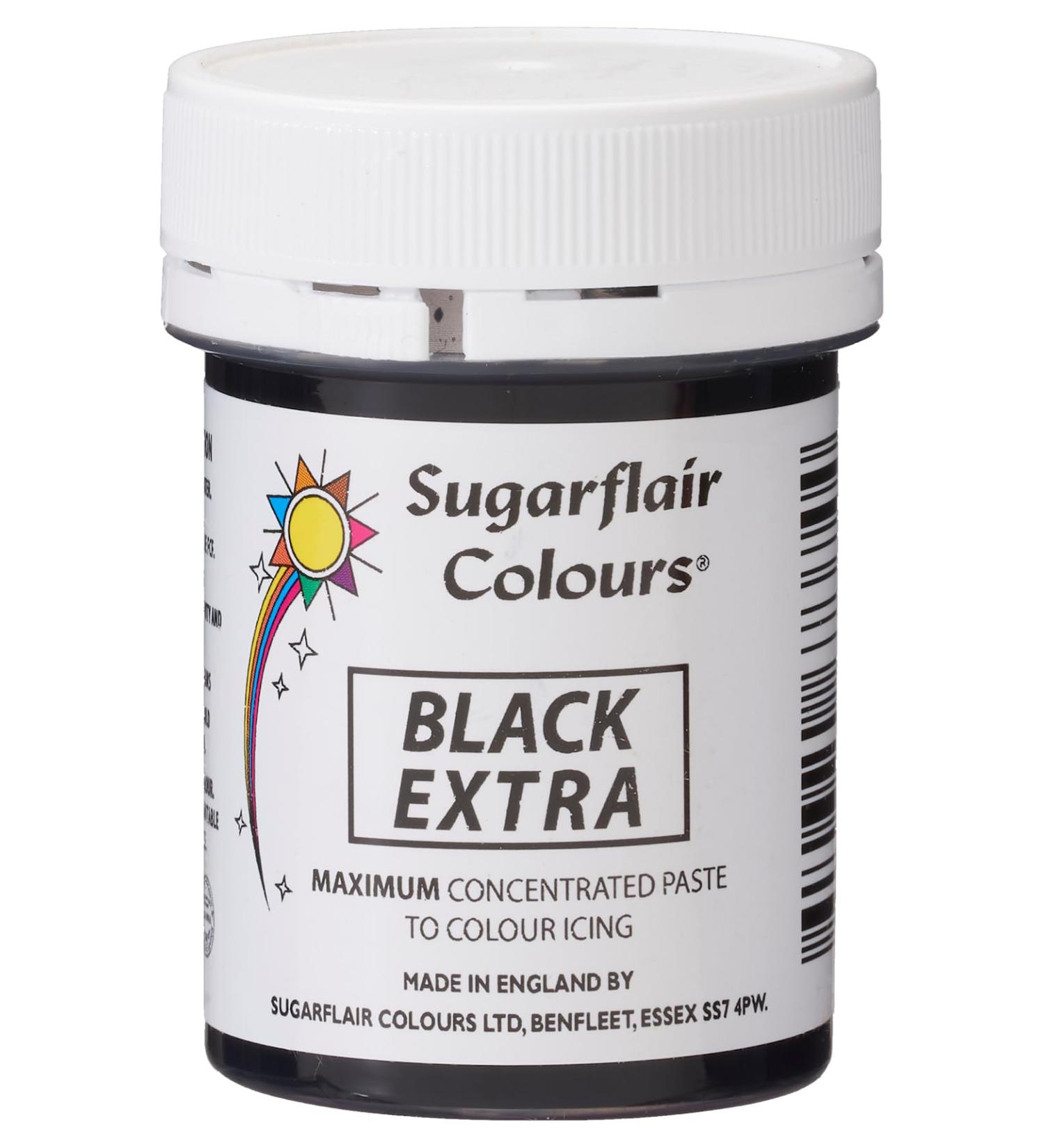 Sugarflair Black Extra Maximum Concentrated Food Colouring Paste for Use with Sugar Pastes Flowerpaste Buttercream Royal Icing and more - 42g 42 g (Pack of 1) Black