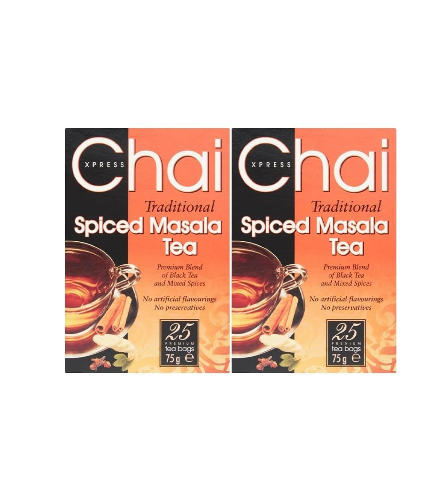 Chai Xpress Spiced Masala Tea | 25 Tea Bags | Traditional Spiced Masala Tea | Premium Blend Of Black Tea & Mixed Spices | No Artificial Flavourings | No Preservatives | Indian Origin |75G | Pack Of 2 - Buy Online on GoSupps.com
