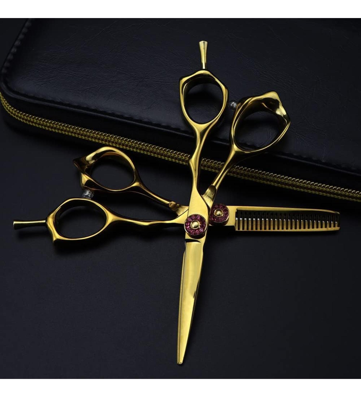 5 Inch Professional Gold Hair Cutting Scissors Set - Premium Steel Shears for Hairdressers & Barbers | Thinning & Cutting Tools | International Shipping - Buy Online on GoSupps.com