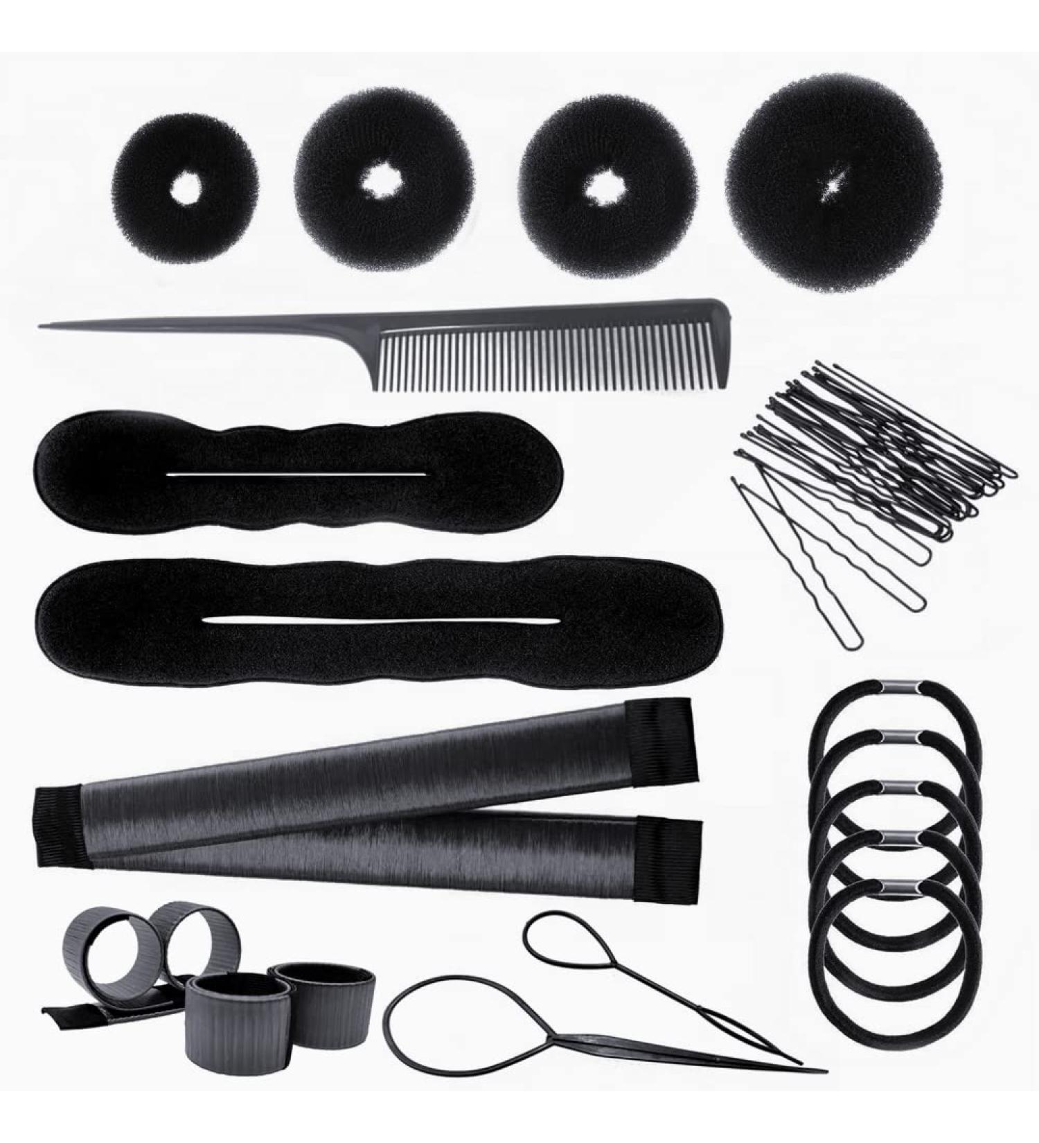 PARFINER French Twist Bun Maker Kit Black - Hair Styling Accessories with Comb, Elastic Bands, Pins - Easy Snap Clip for Magic Bun Hairstyles - Buy Online on GoSupps.com