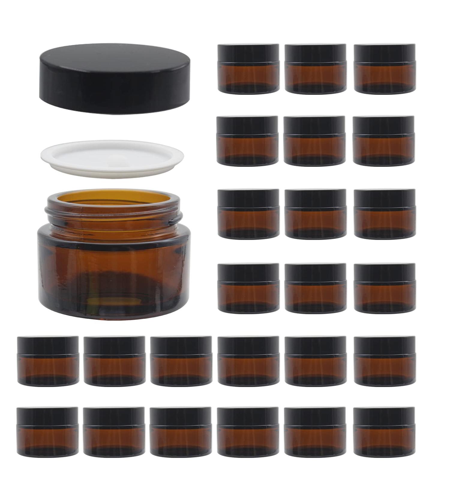 24 Pack 1 oz Amber Glass Cosmetic Jars with Lids - Travel Size Containers for Ointments, Lotion, Makeup - Refillable and Leakproof - Buy Online on GoSupps.com