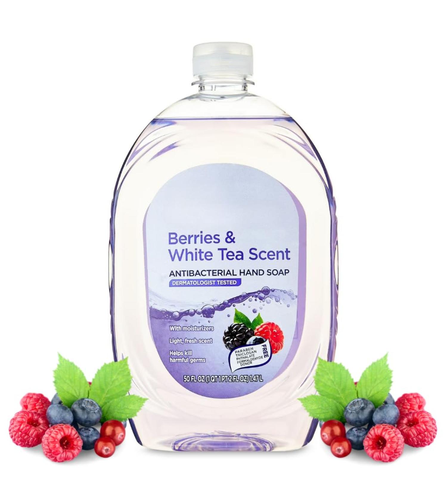Liquid Hand Soap with Berry and White Tea Scent Everyday Handwashing Soap for Bathroom and Kitchen Sink Use Large Refill Size 50 fl oz
