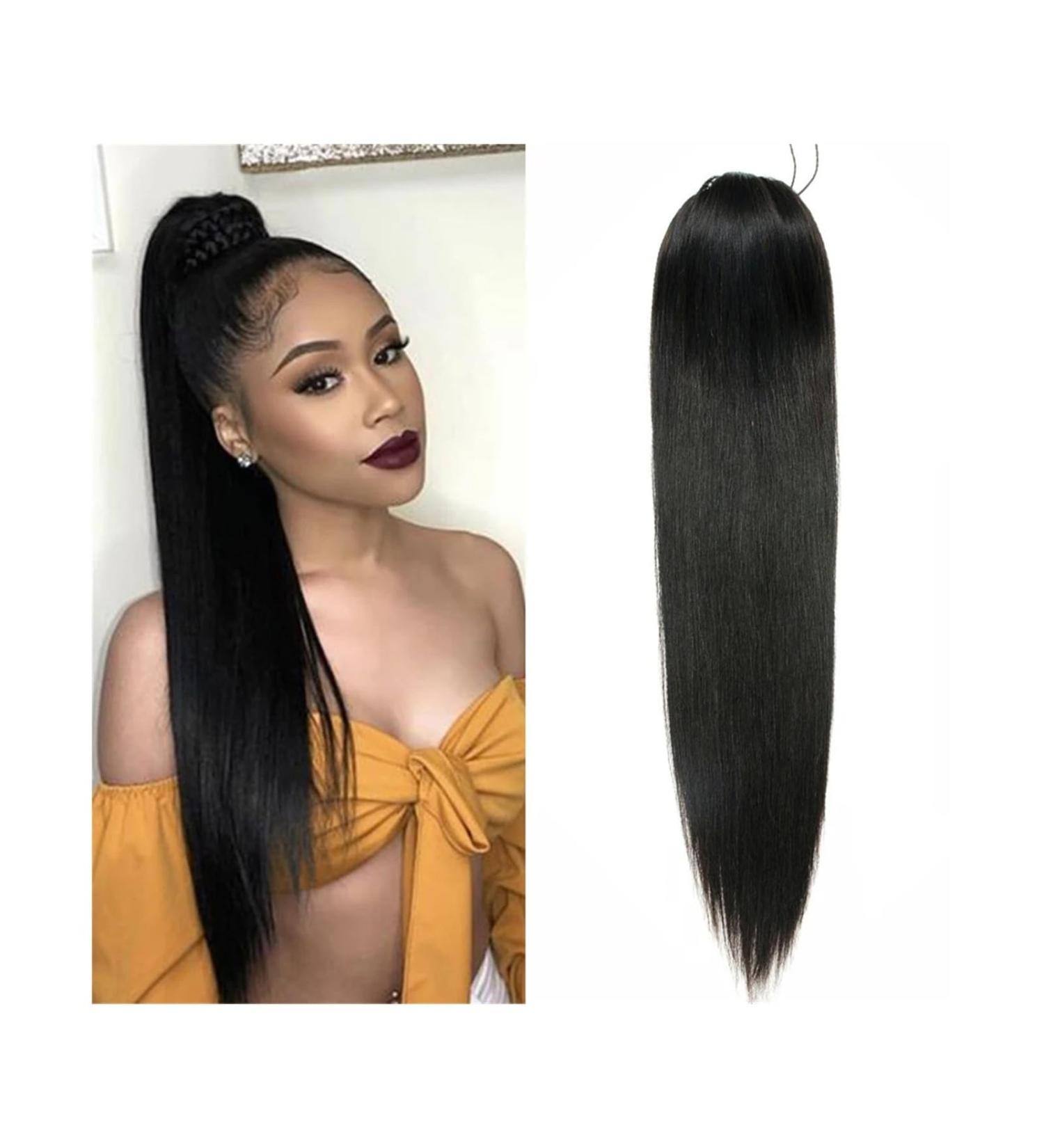 Ponytail Extensions Drawstring Ponytail Extensions Straight Human Hair Extensions Brazilian Remy Hair Straight Ponytail Clip In Ponytail Hairpieces for Women for Women (Color : Straight Hair Size : 18Inch 150g Straight Hair