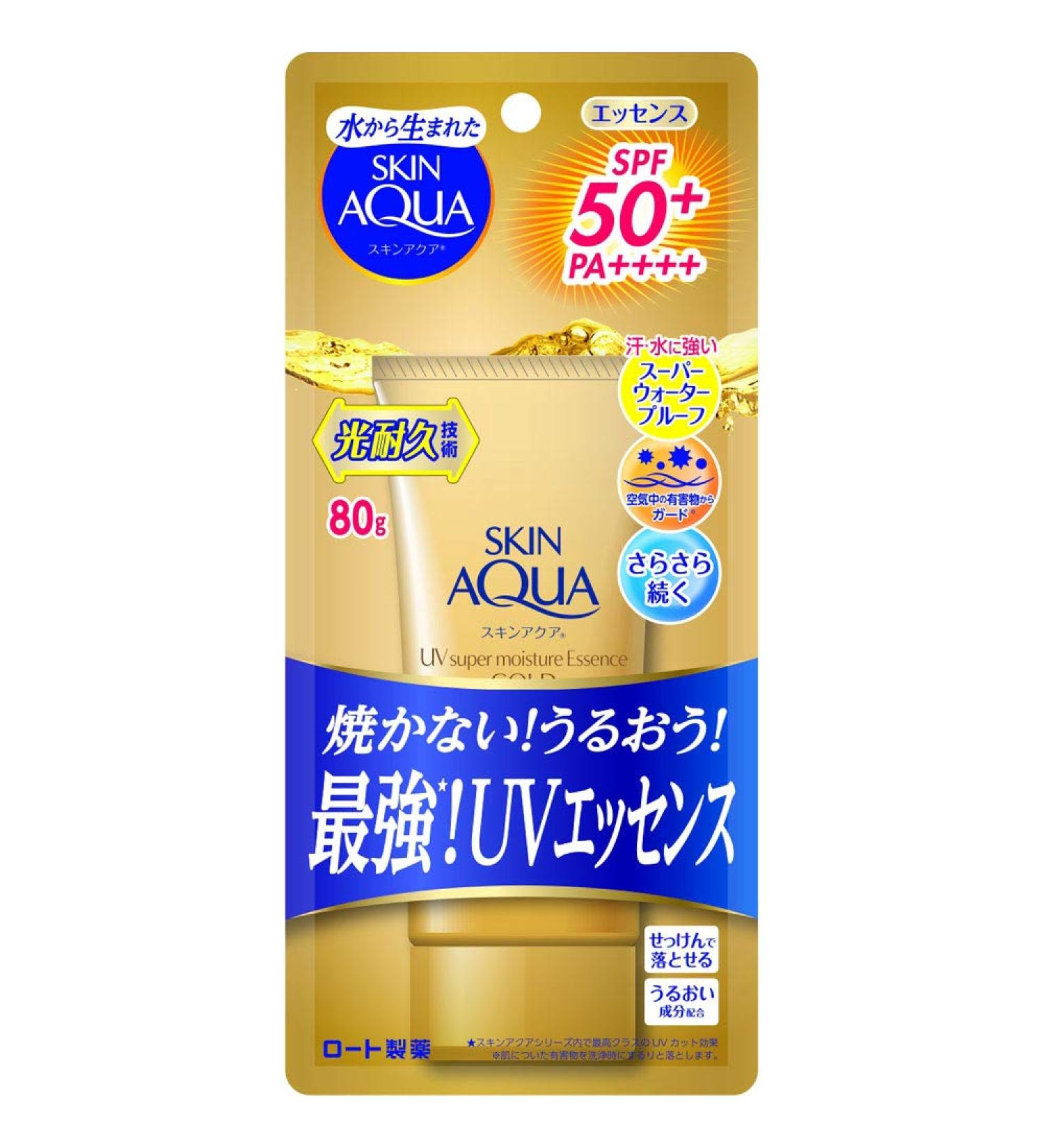 Skin Aqua UV Super Moisture Essence Gold SPF50+ PA++++ - 80g | Best Sun Protection & Hydration for All Skin Types - Buy Online on GoSupps.com