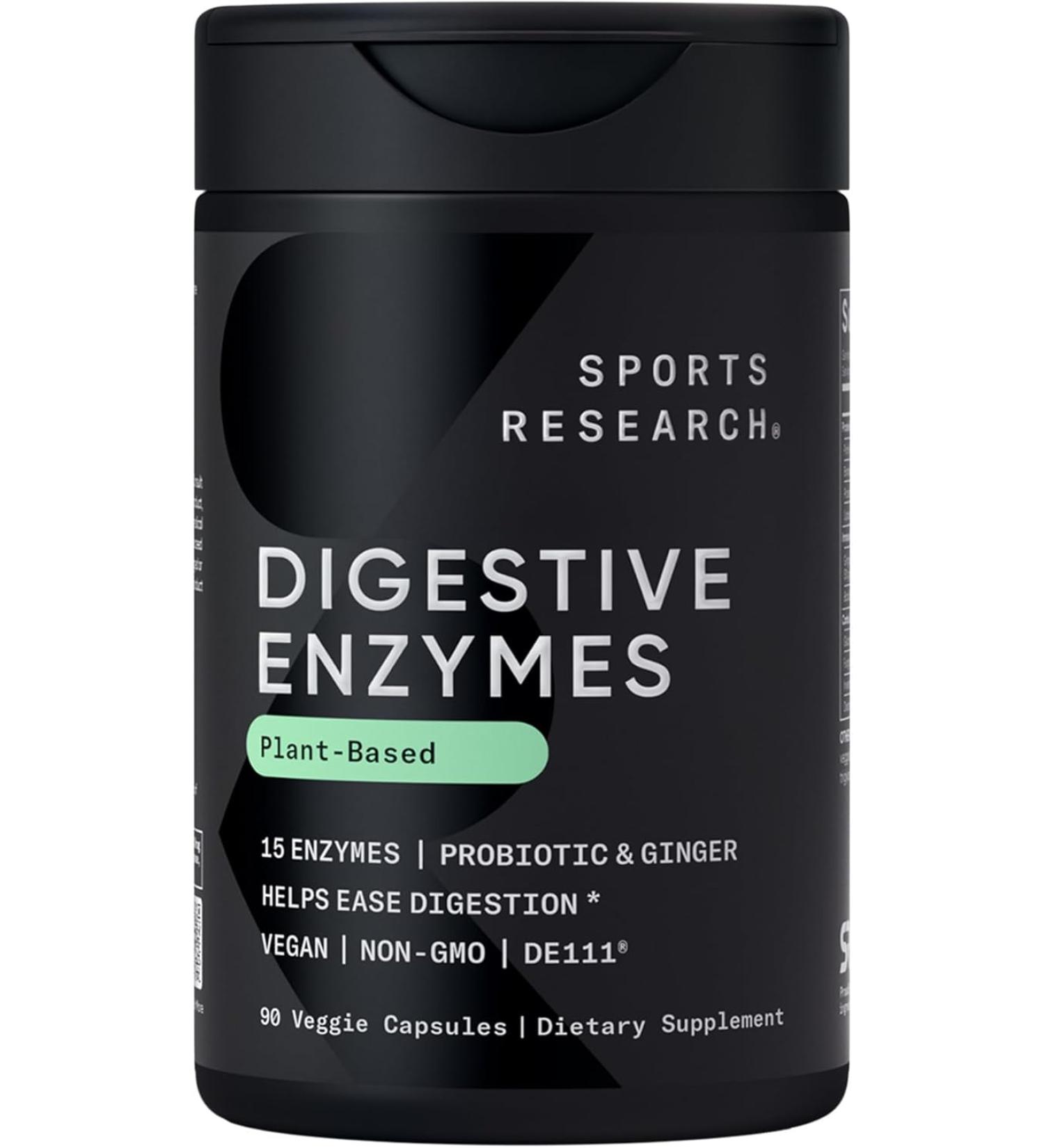 Sports Research Plant-Based Digestive Enzymes - 90 Veggie Capsules for Optimal Digestion - Buy Online on GoSupps.com