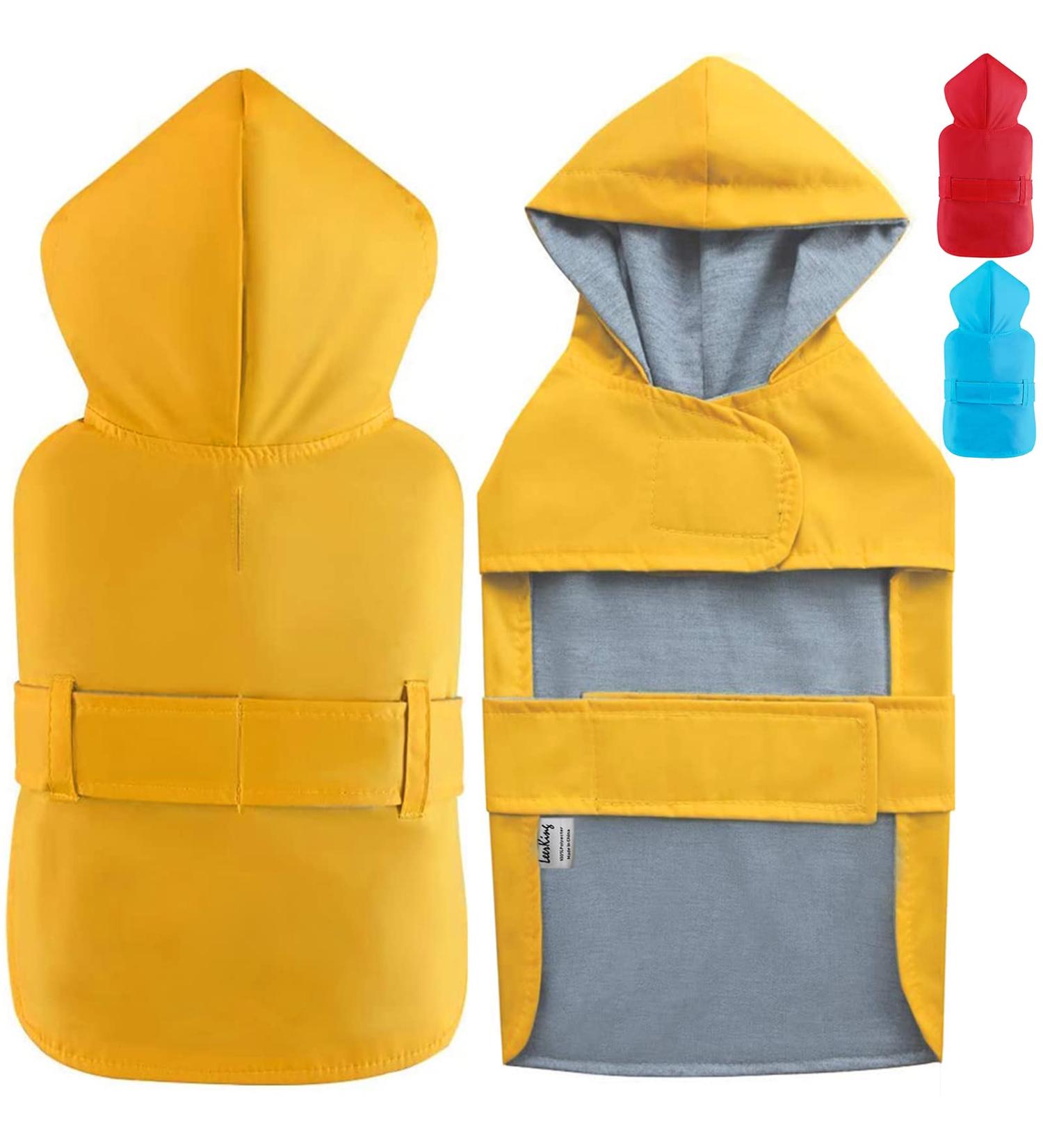 LeerKing Hooded Dog Raincoat | Waterproof Jacket with Cotton Lining | 10 Sizes | Leash Hole | Yellow | Medium - Buy Online on GoSupps.com