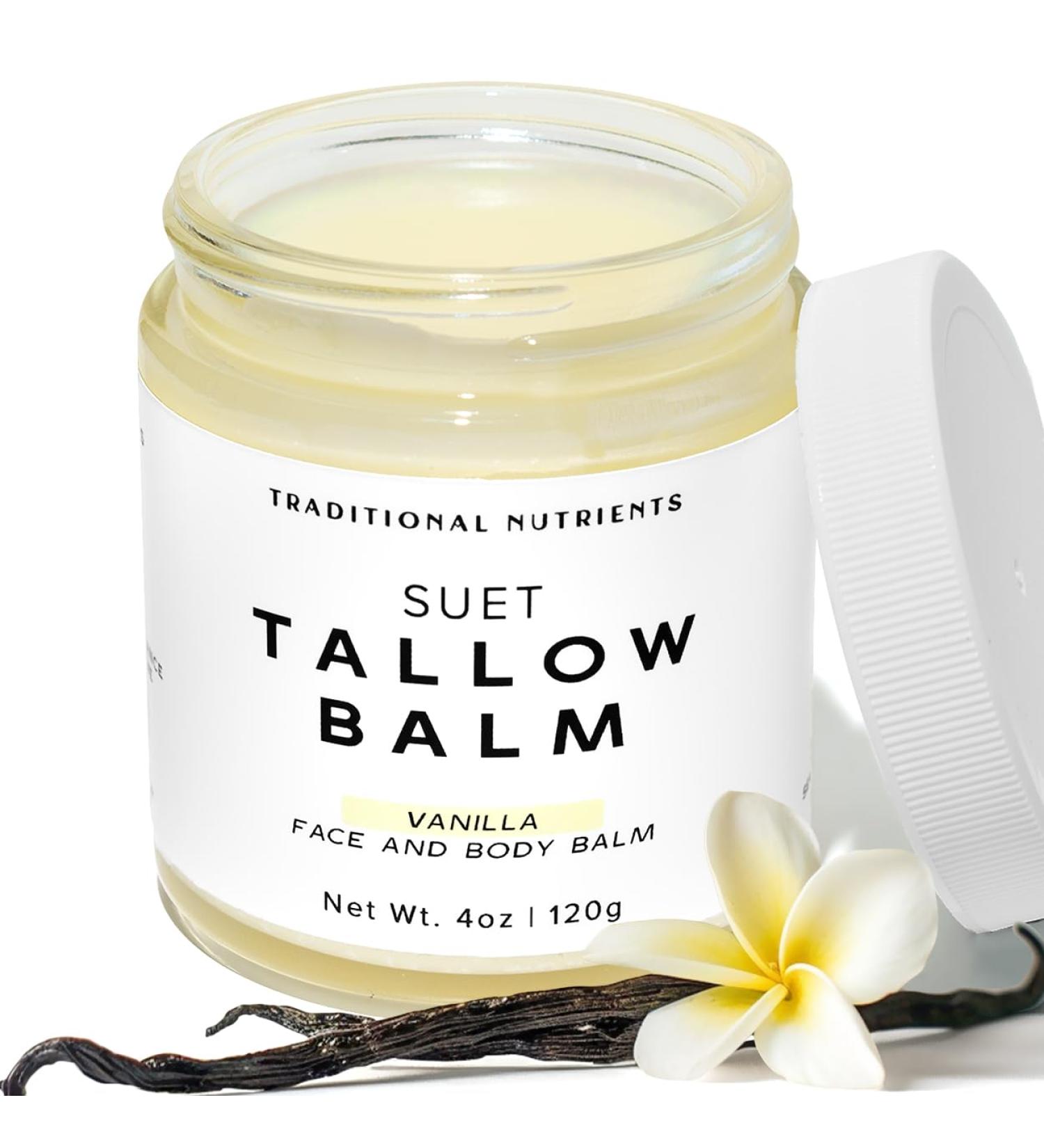 Suet Beef Tallow & Raw Honey Balm | Natural Face & Body Moisturizer with Vanilla Essential Oil (4oz) - Grass-Fed International Shipping - Buy Online on GoSupps.com