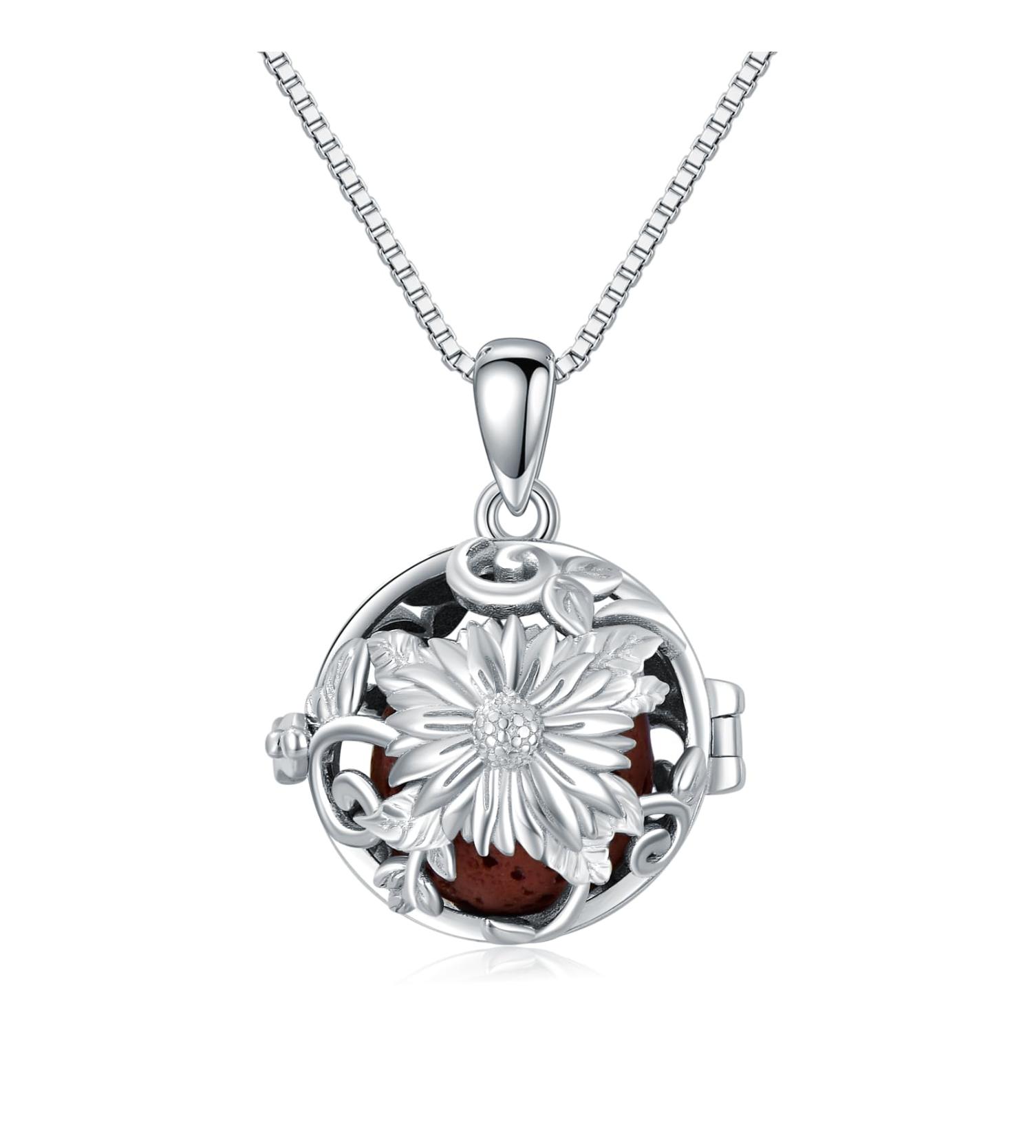 Sunflower Aromatherapy Diffuser Necklace | 925 Sterling Silver Essential Oil Pendant for Women | Perfect Gift for Birthday Valentine's Day & Graduation - Buy Online on GoSupps.com