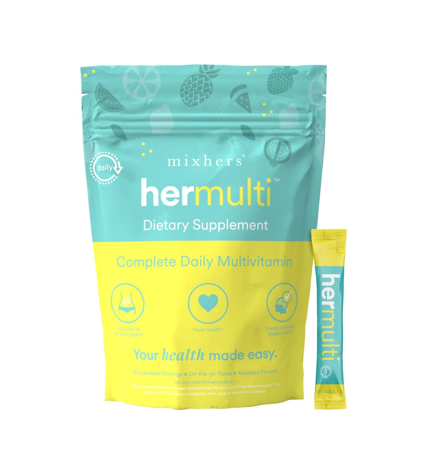 MIXHERS Hermulti | Multivitamin for Women | Vitamin D, B, C, B12, Magnesium | 15 Drink Packets - Fruity Pop Flavor | 0.12 oz - Buy Online on GoSupps.com