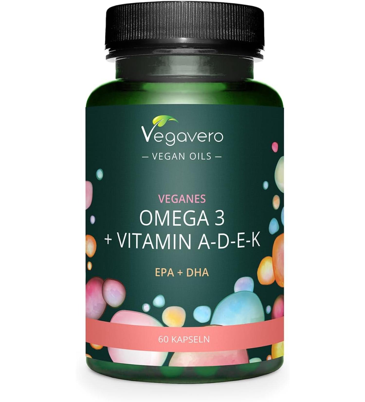 Vegavero Vegan Omega 3 ADEK Vitamins NO Additives Algae Oil DHA & EPA 60 Capsules - Buy Online on GoSupps.com