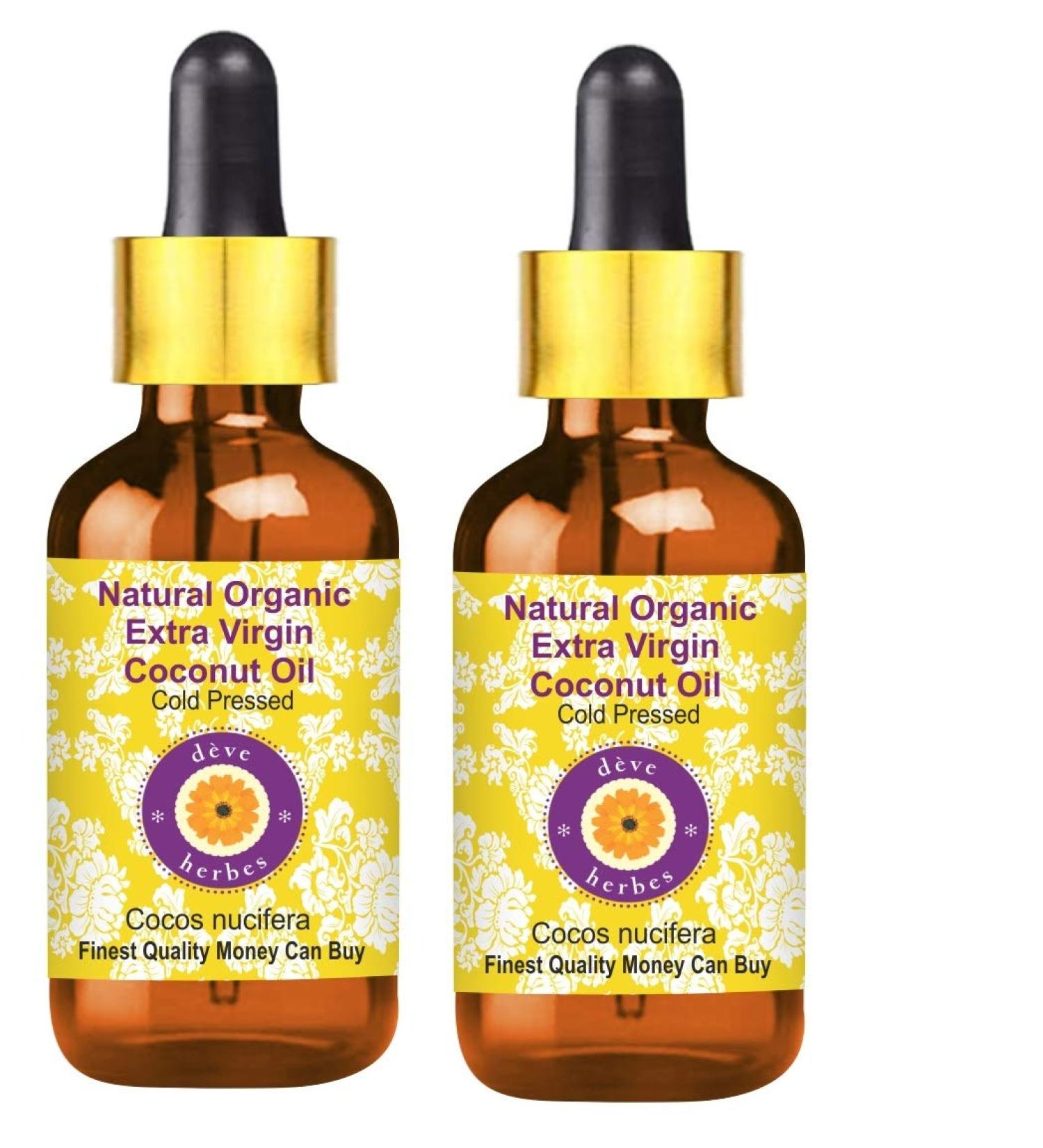 DEve Herbes Pure Extra Virgin Coconut Oil - 100ml (2 Pack) | Cold-Pressed Therapeutic Quality | Natural Cocos Nucifera with Glass Dripper - International Shipping Available - Buy Online on GoSupps.com