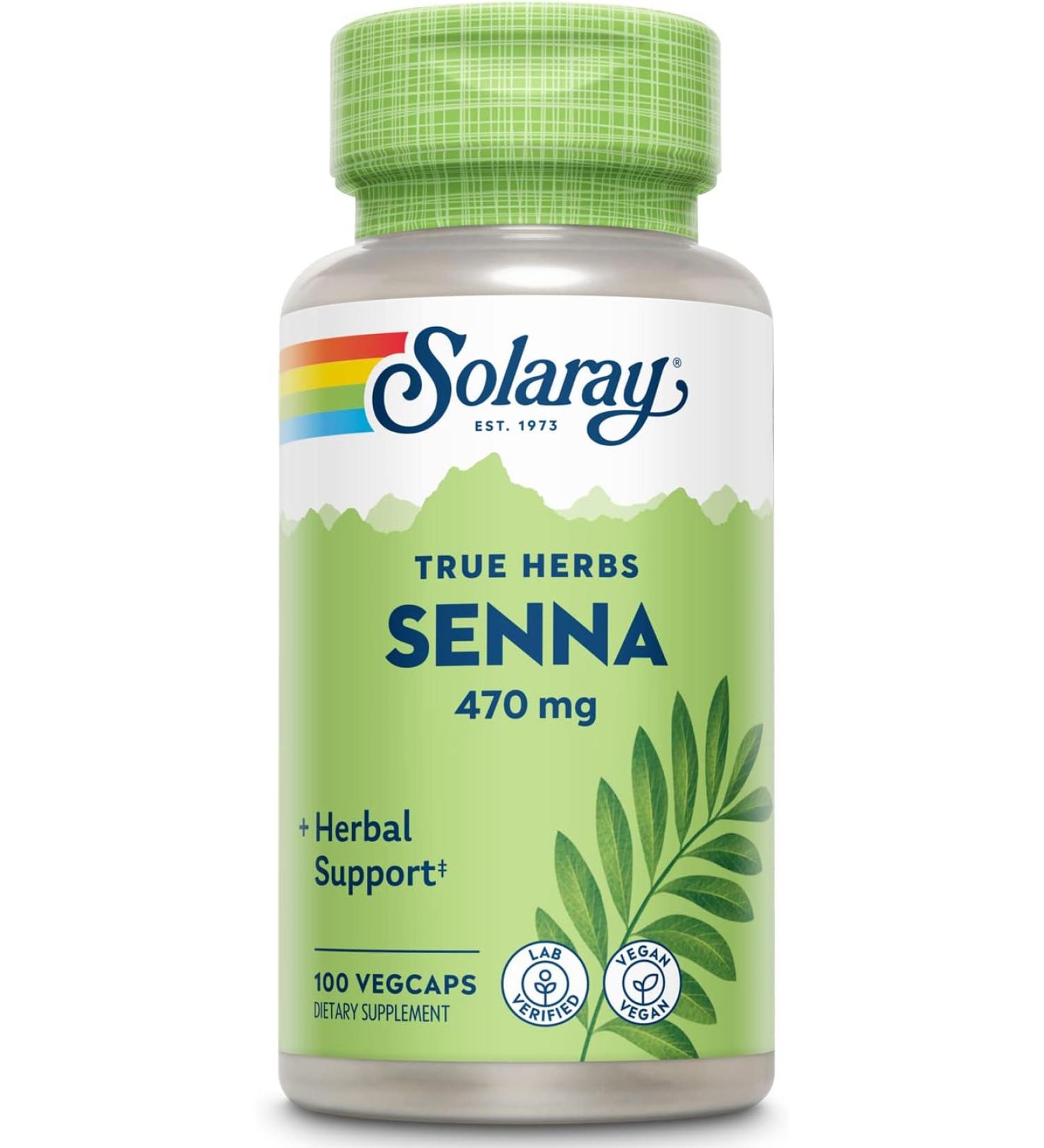 Solaray True Herbs Senna 470mg - 100 Veg Capsules | Natural Digestive Support - Buy Online on GoSupps.com