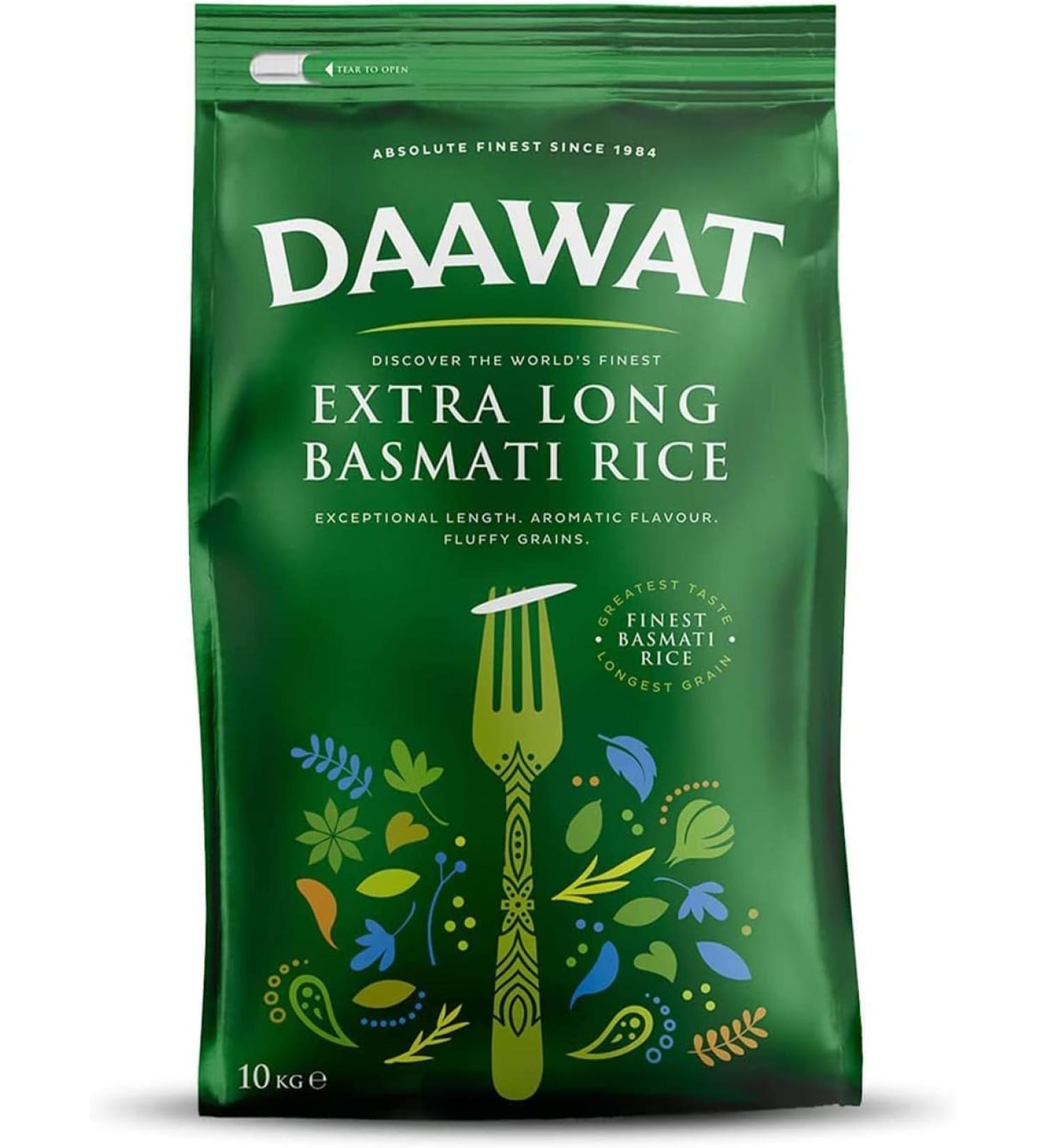 Daawat Extra Long Basmati Rice with Exceptional Length Aromatic Flavour Fluffy Grains Elongates up to 24mm when Cooked Non-Sticky and Ideal for all types of Dishes - 5Kg 5 KG - Buy Online on GoSupps.com