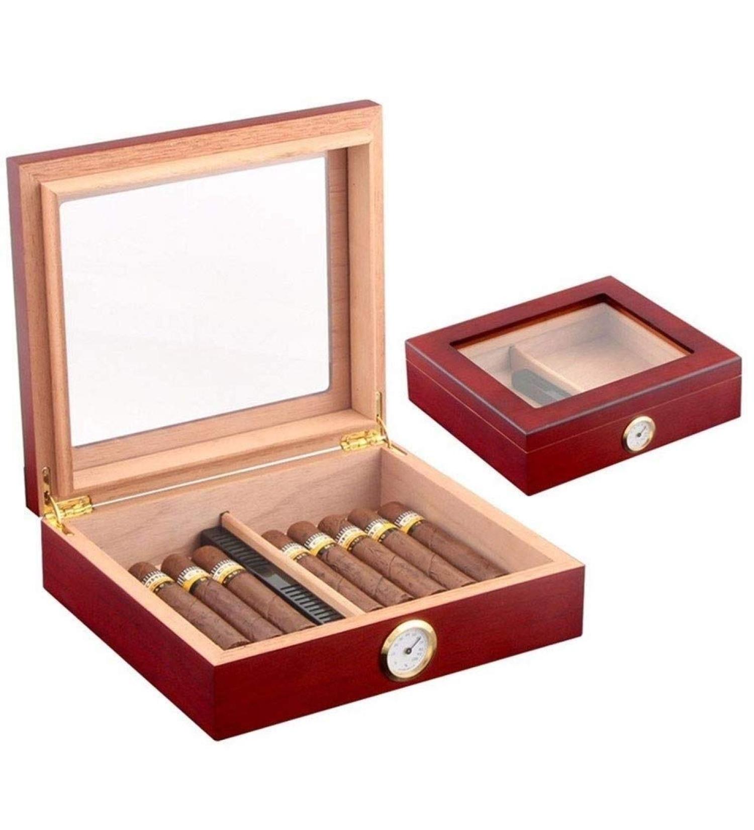 Cigar Boxs Humidors Handmade Cigar Humidor Cecigar Desktop Box with Humidifier and Hygrometer Glass Top for 35 Cigars - Buy Online on GoSupps.com