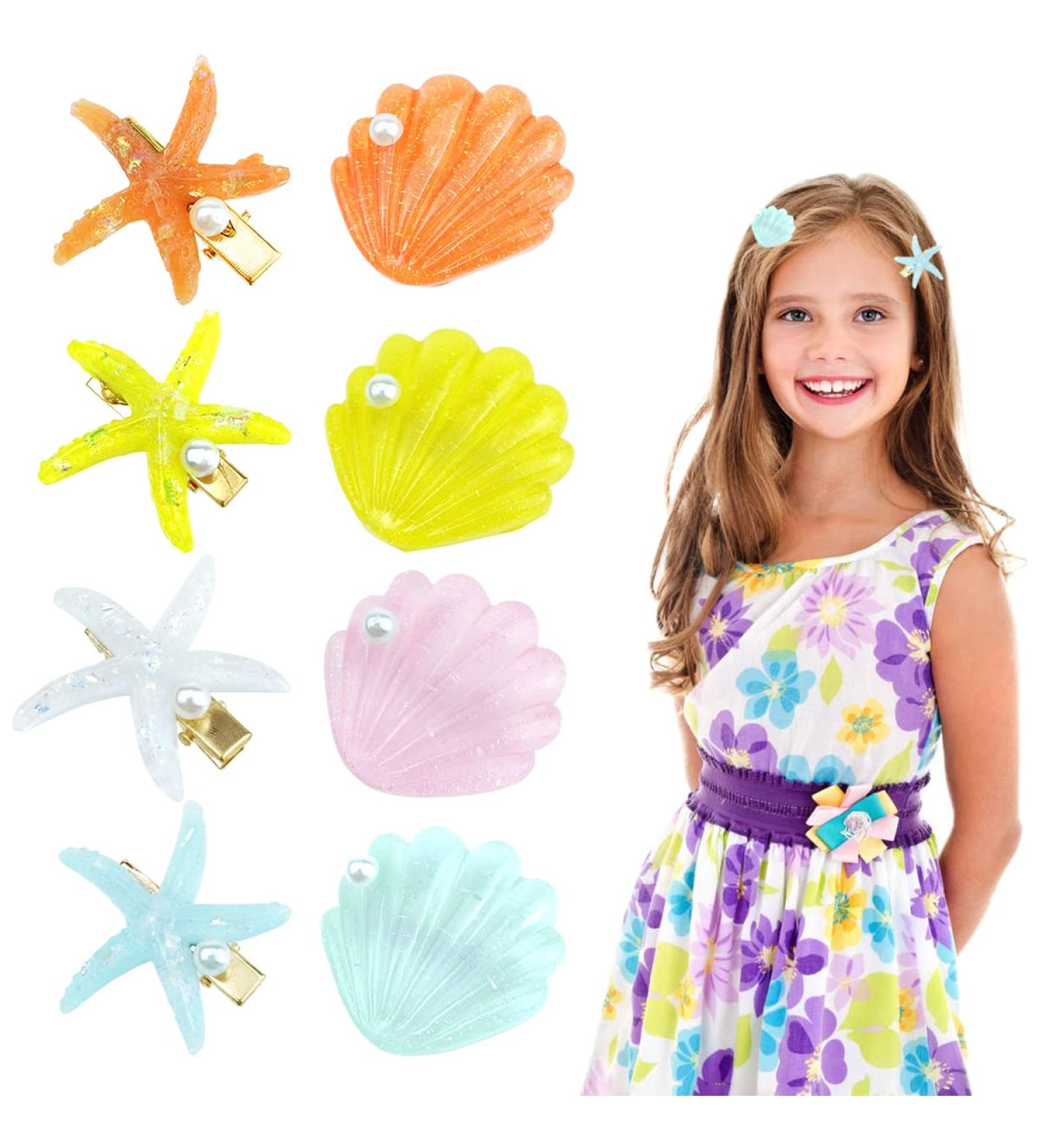 8 Pack Starfish & Sea Shell Hair Clips - Beach Mermaid Hair Accessories for Women & Girls - Buy Online on GoSupps.com