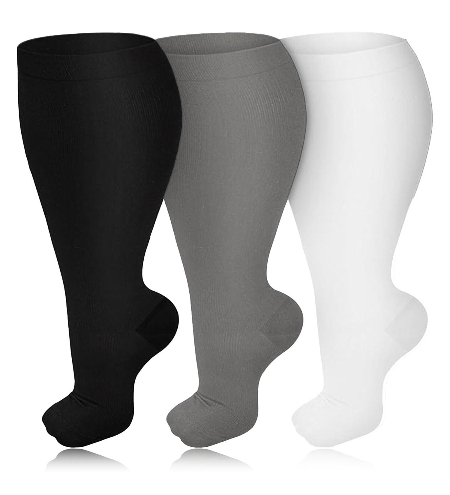 3 Pairs Plus Size Compression Socks 20-30 mmHg for Wide Calf - 2XL, 3PCS Black White Gray - Buy Online on GoSupps.com