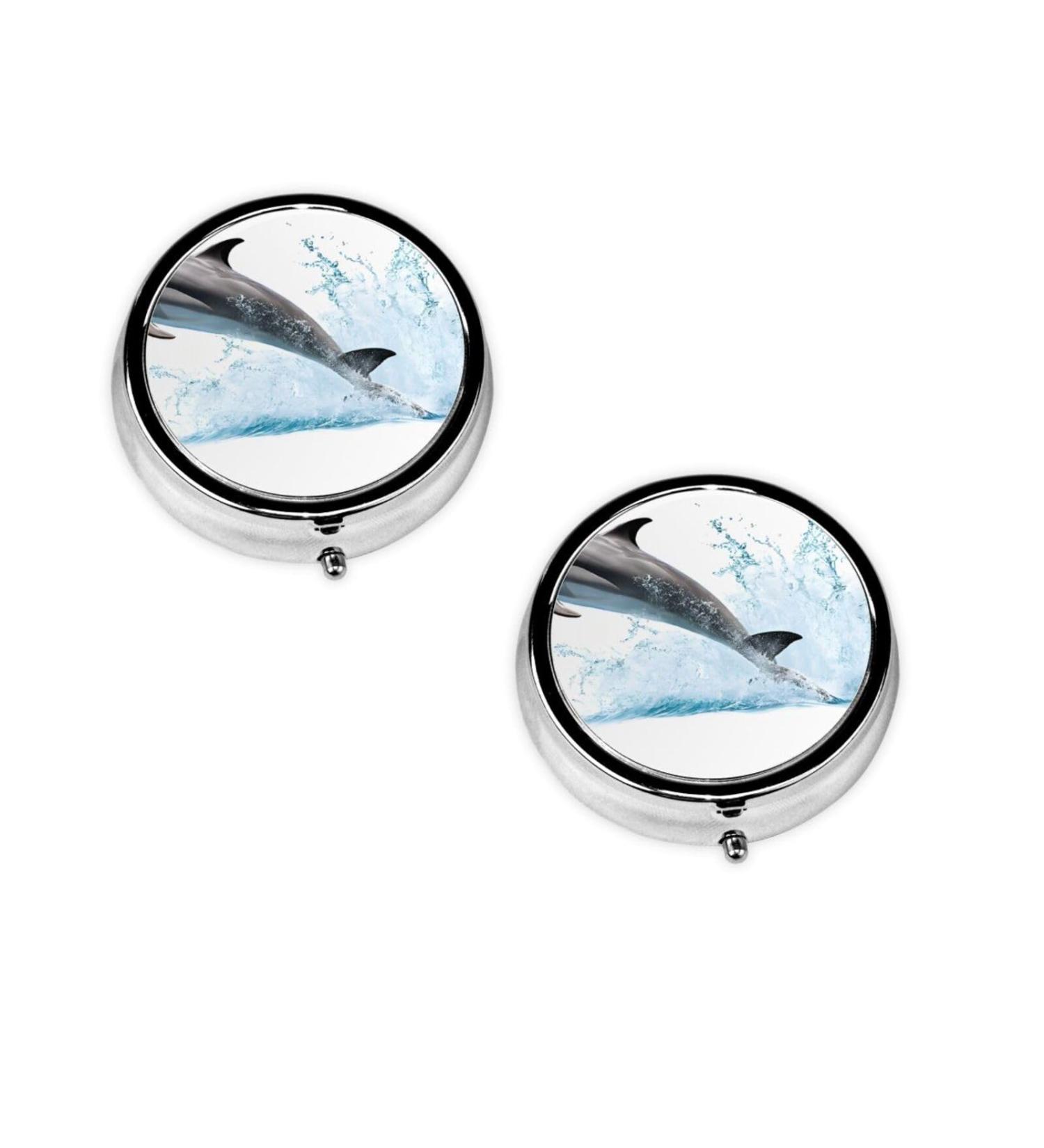 Dolphin Print Mini Round Pill Box - 3 Compartment Portable Medicine Organizer for Travel Home & Office Use - Buy Online on GoSupps.com