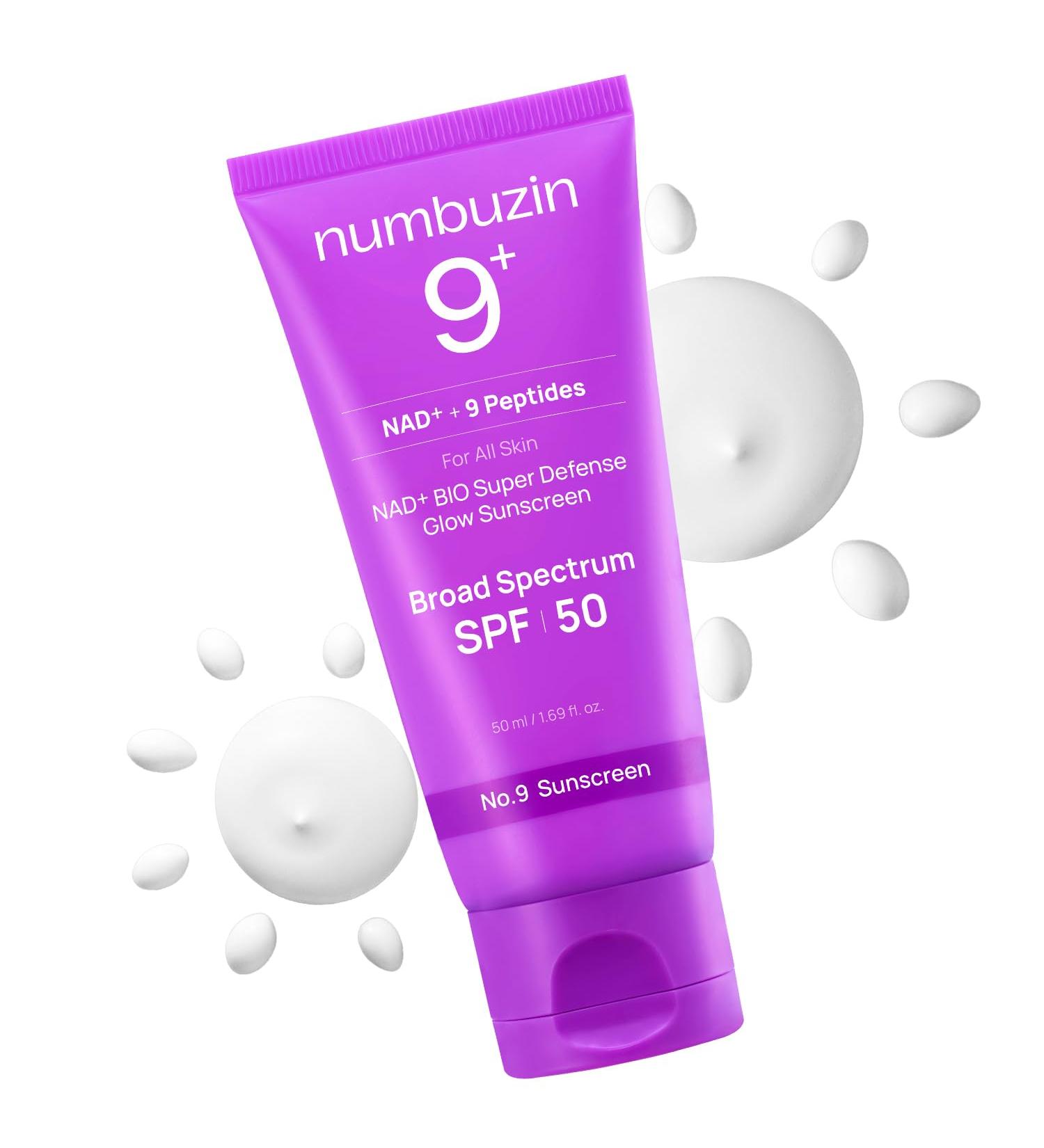 numbuzin No.9 Sunscreen | Super Defense Glow Sunscreen | Broad Spectrum SPF 50 | For All Skin Types & Skin Tones | Glowing Dewy Finish Water-Resistant | No White Cast Korean Skincare | 1.69 fl. oz. - Buy Online on GoSupps.com