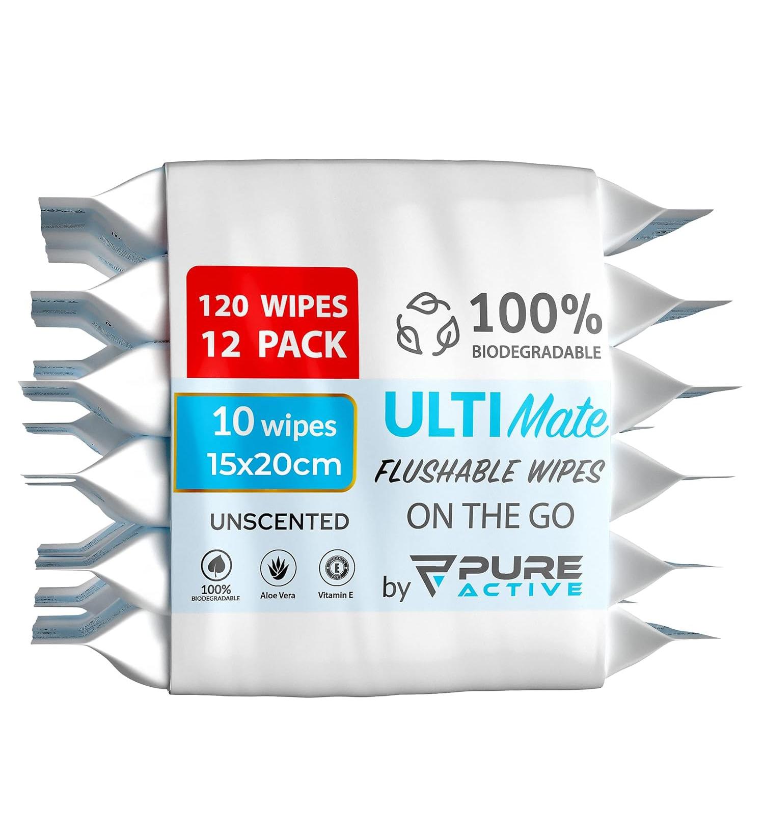 Moist Toilet Paper - 120 Biodegradable Wet Wipes | Alcohol-Free & Aloe Vera Enriched | Flushable 15x20cm - Buy Online on GoSupps.com