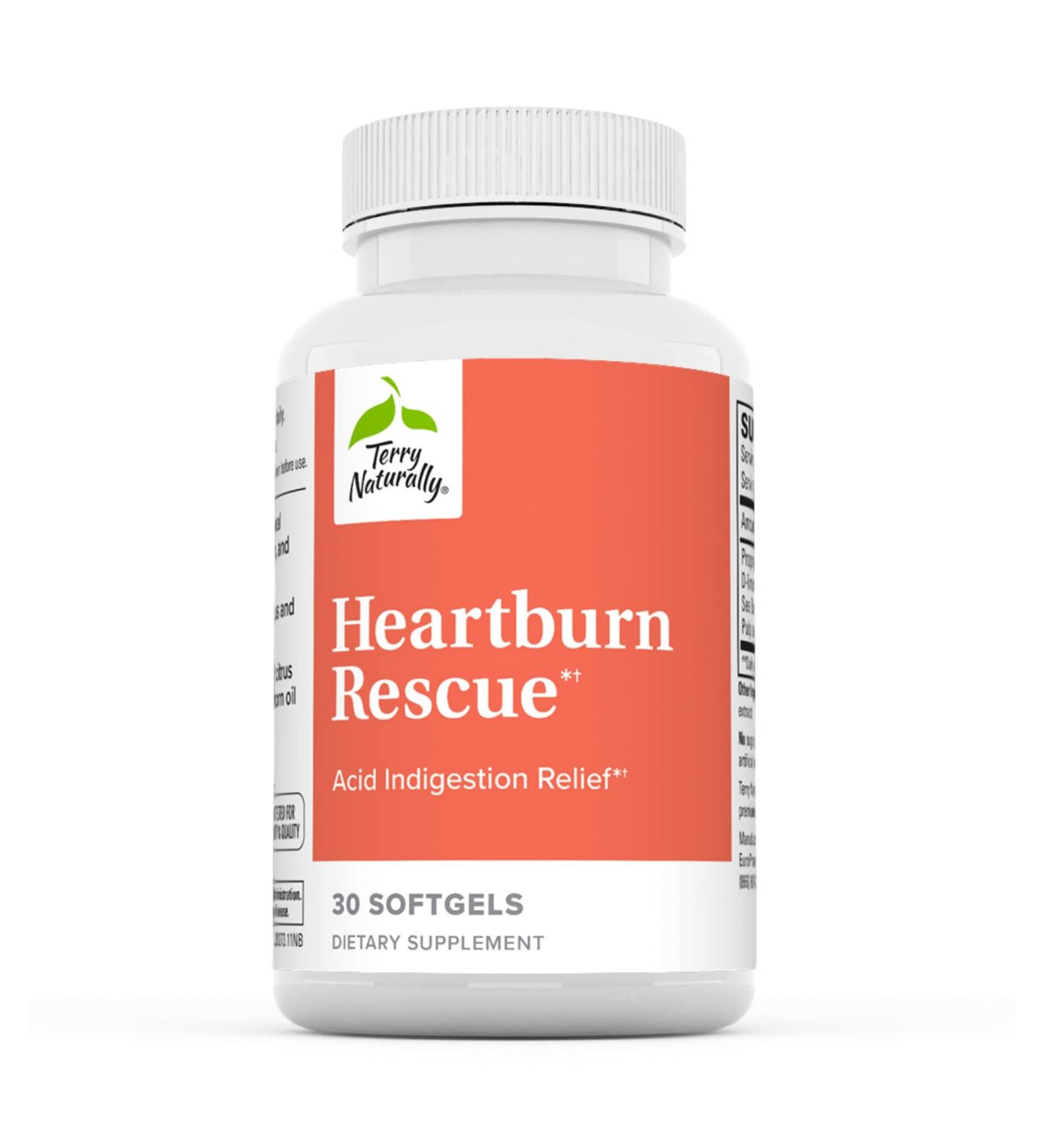 Terry Naturally Heartburn Rescue Softgels - Soothe Occasional Heartburn & Indigestion - Non-GMO Gluten Free - 30 Servings - Buy Online on GoSupps.com