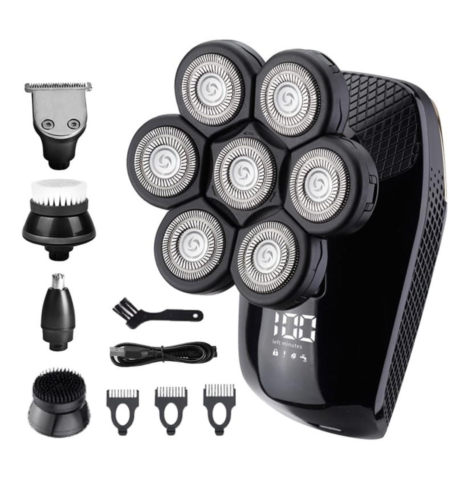 5-in-1 Rechargeable Head Shaver for Bald Men | Electric Shaver with 7 Floating Heads & Trimmers for Beard Nose Ear Hair | Ideal Gift with Box - Buy Online on GoSupps.com