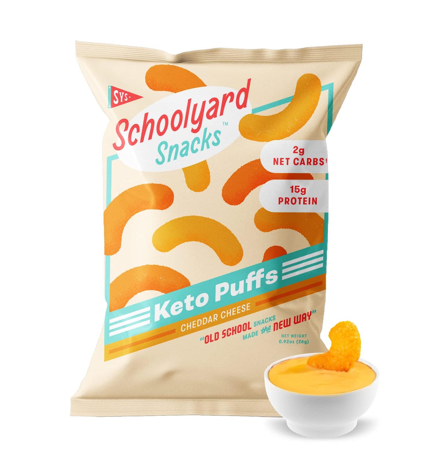 Schoolyard Snacks Low Carb Keto Cheese Puffs - High Protein Cheddar Snacks, 12 Bags - Buy Online on GoSupps.com