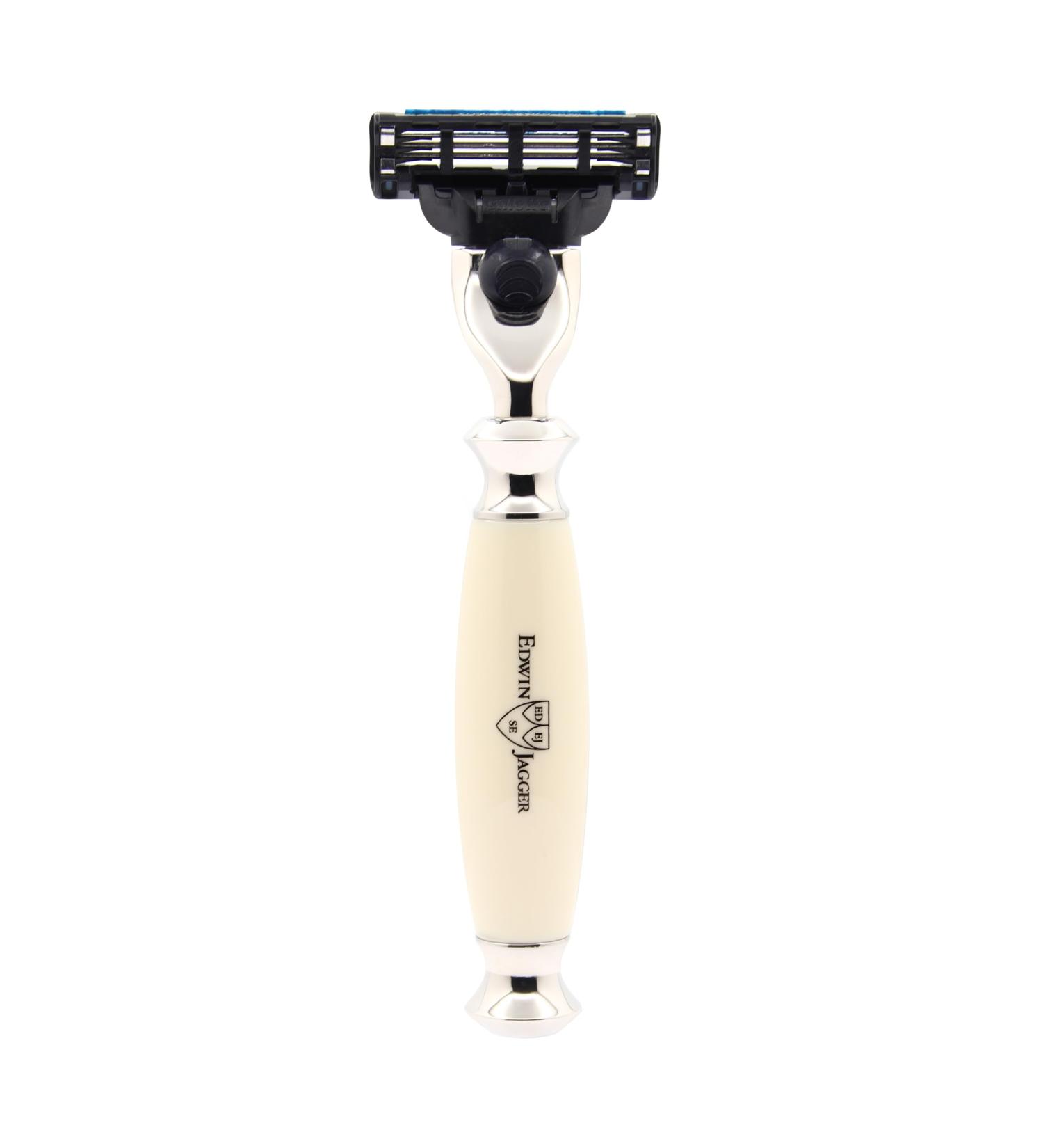 Edwin Jagger R357AMZ Classic MACH 3 Razor - Nickel-Plated Manual Shaving for Men & Women - Ivory Imitation Plastic Handle - Buy Online on GoSupps.com